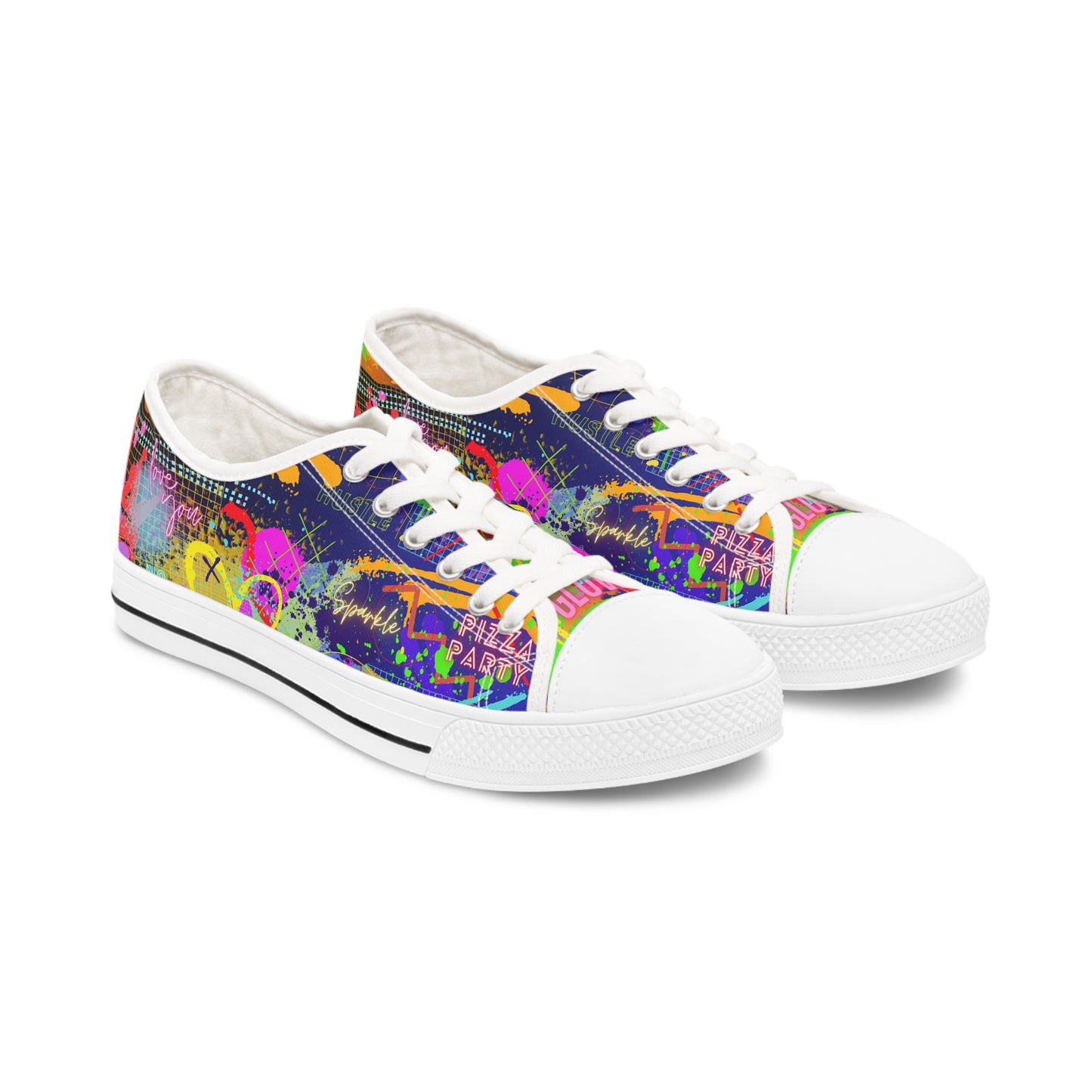 Women's Low Top Sneakers, Black Soles No. 232 - Graffiti 'Glow' - By Irish Artist Fiona de Lacy