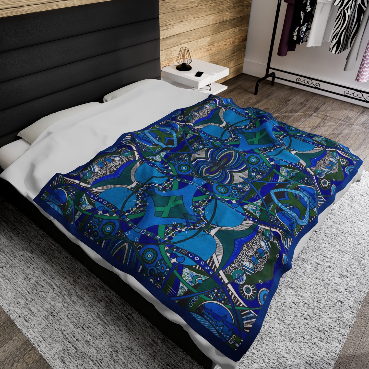 Velveteen Plush Blanket - No. 219 - 'Crossroads' Navy Trim