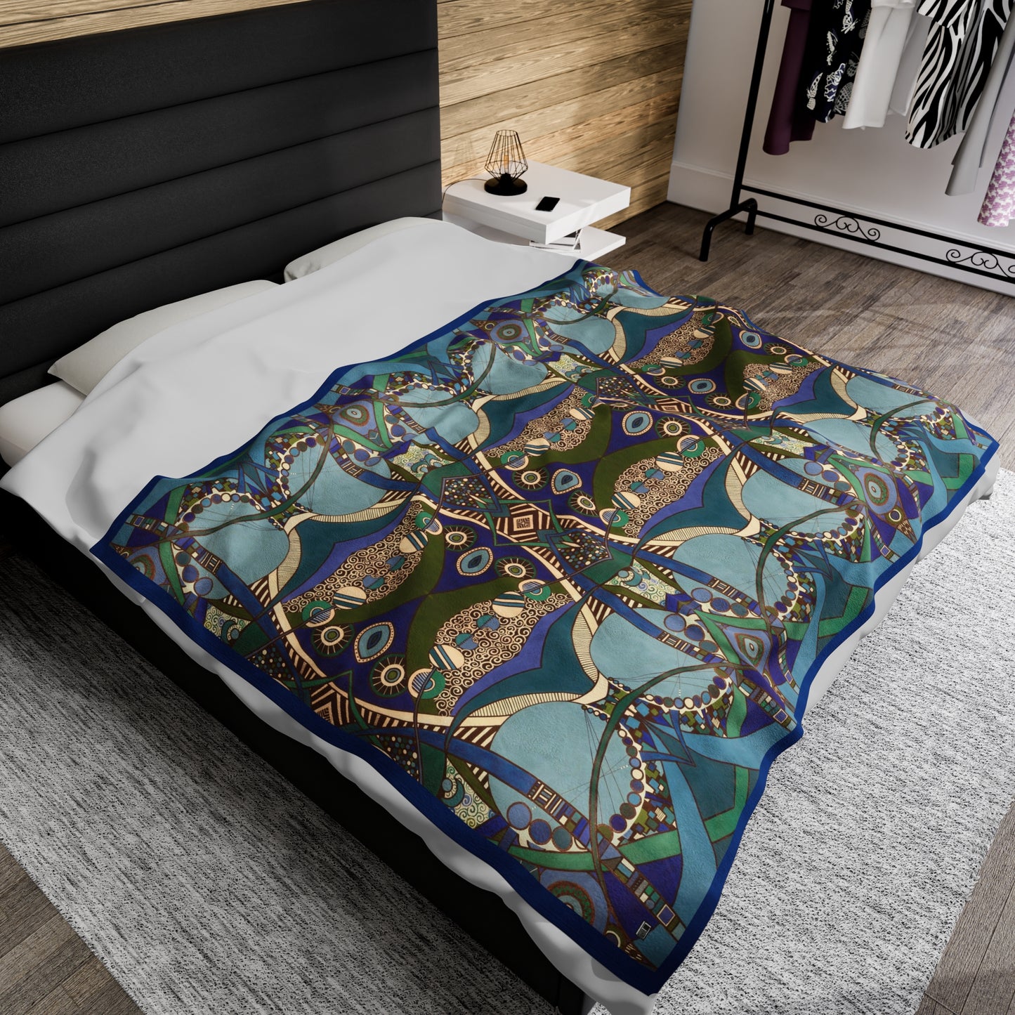 Velveteen Plush Blanket - No. 219 A 'Crossroads' - Navy Trim