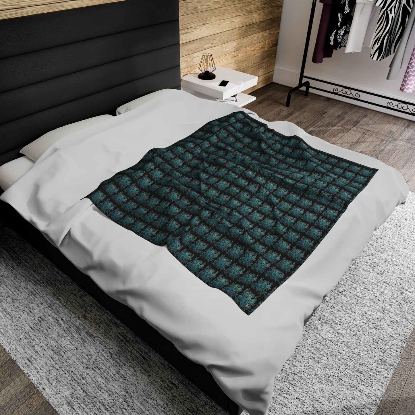 Velveteen Plush Blanket - No.146 - 'Bird of Paradise' on Black