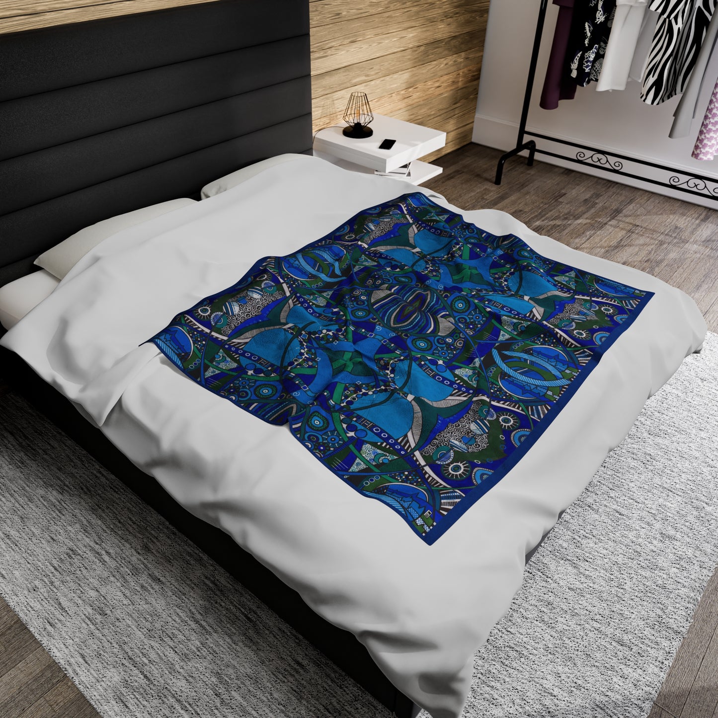 Velveteen Plush Blanket - No. 219 - 'Crossroads' Navy Trim