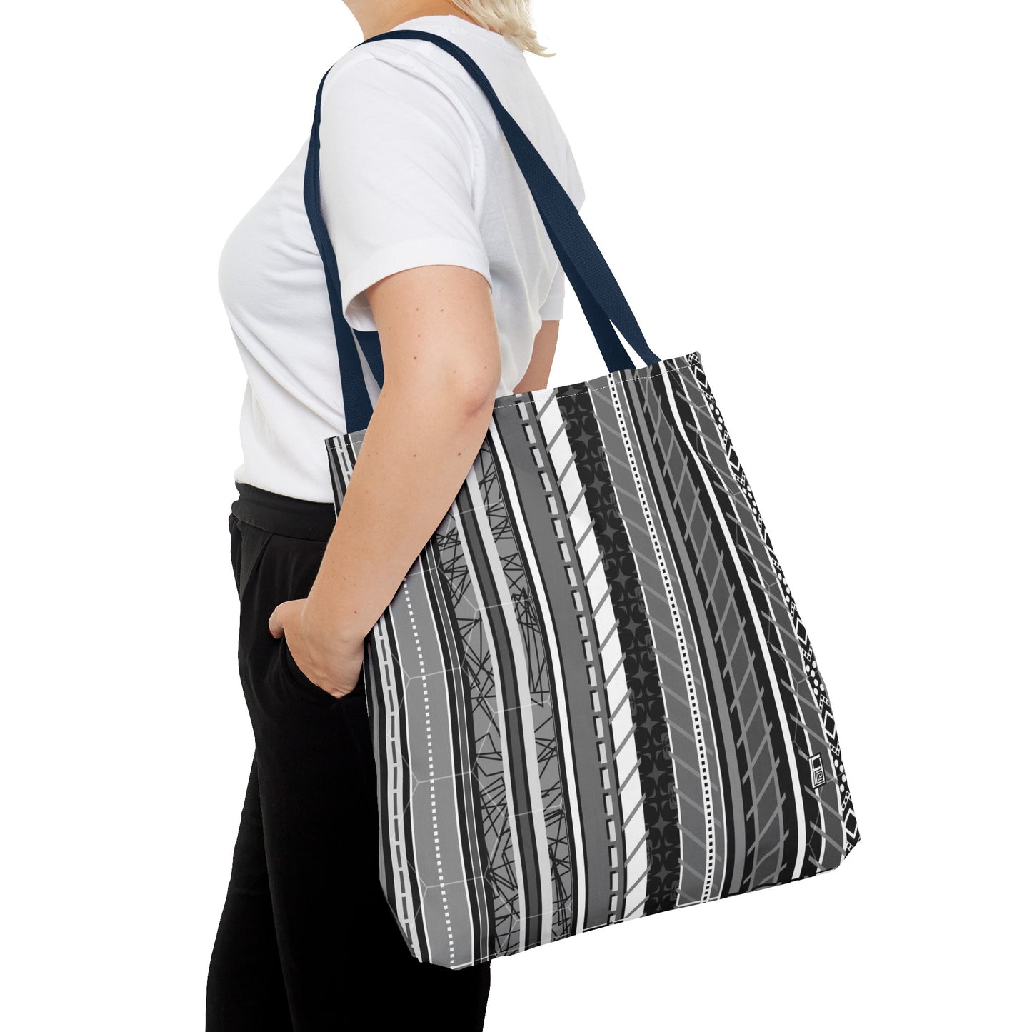 Tote Bag - No. 298 A - Black, White, Grey Stripes