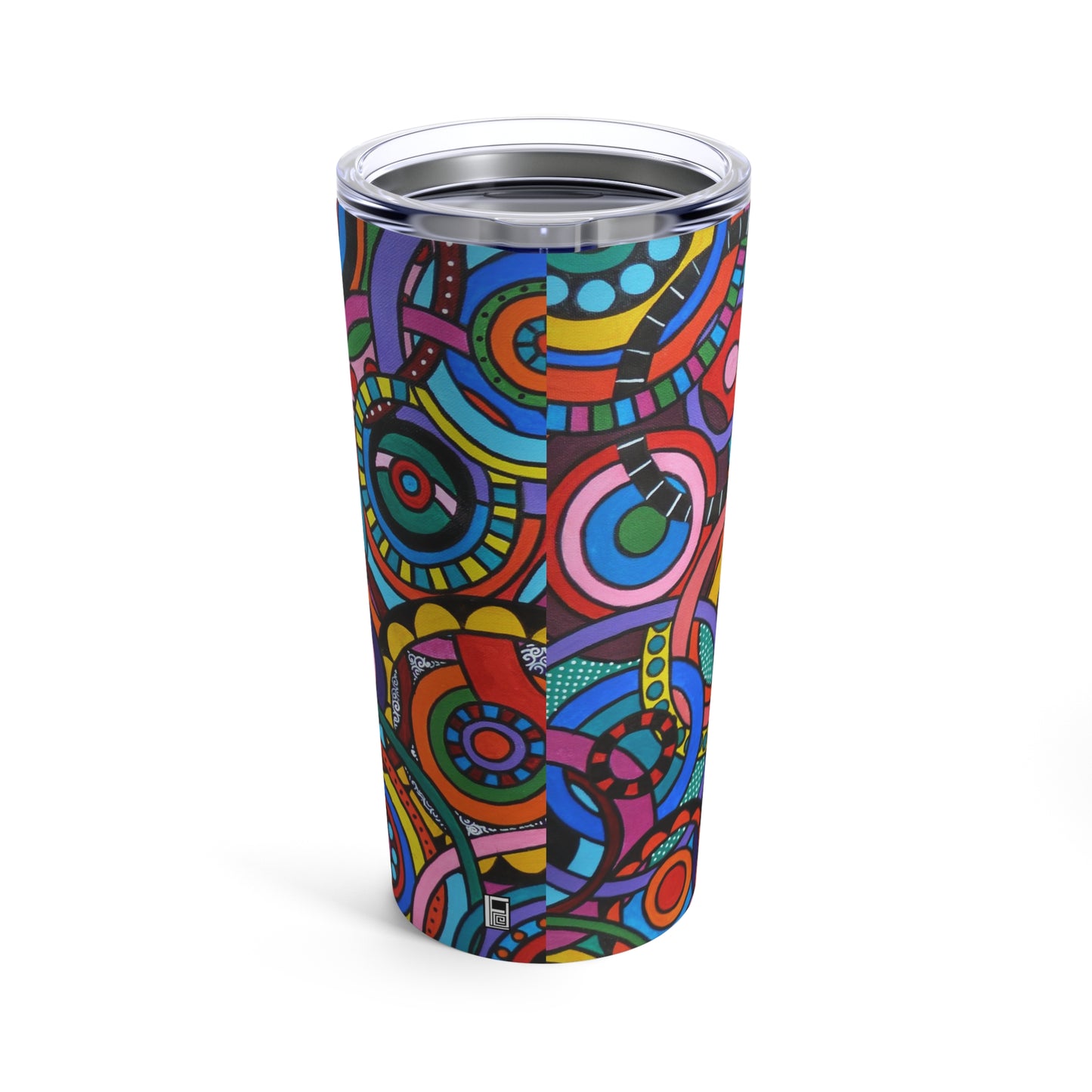 Tumbler 20oz - No. 221 - Multicoloured Circles - 'Interlinked' - By Irish Artist Fiona de Lacy