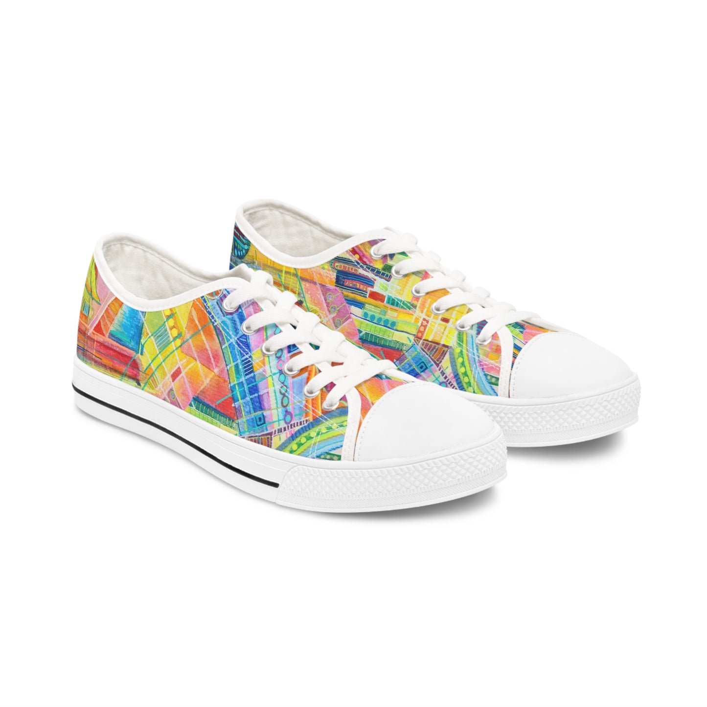 Women's Low Top Sneakers, Black Sole - No. 234 - Water Colour Abstract - By Irish Artist Fiona de Lacy
