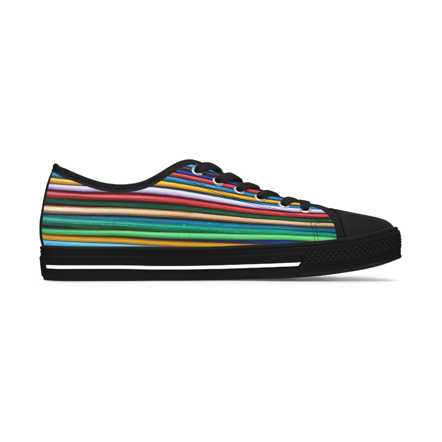 Women's Low Top Sneakers, Black Soles - No. 307 B - Multicoloured Lines