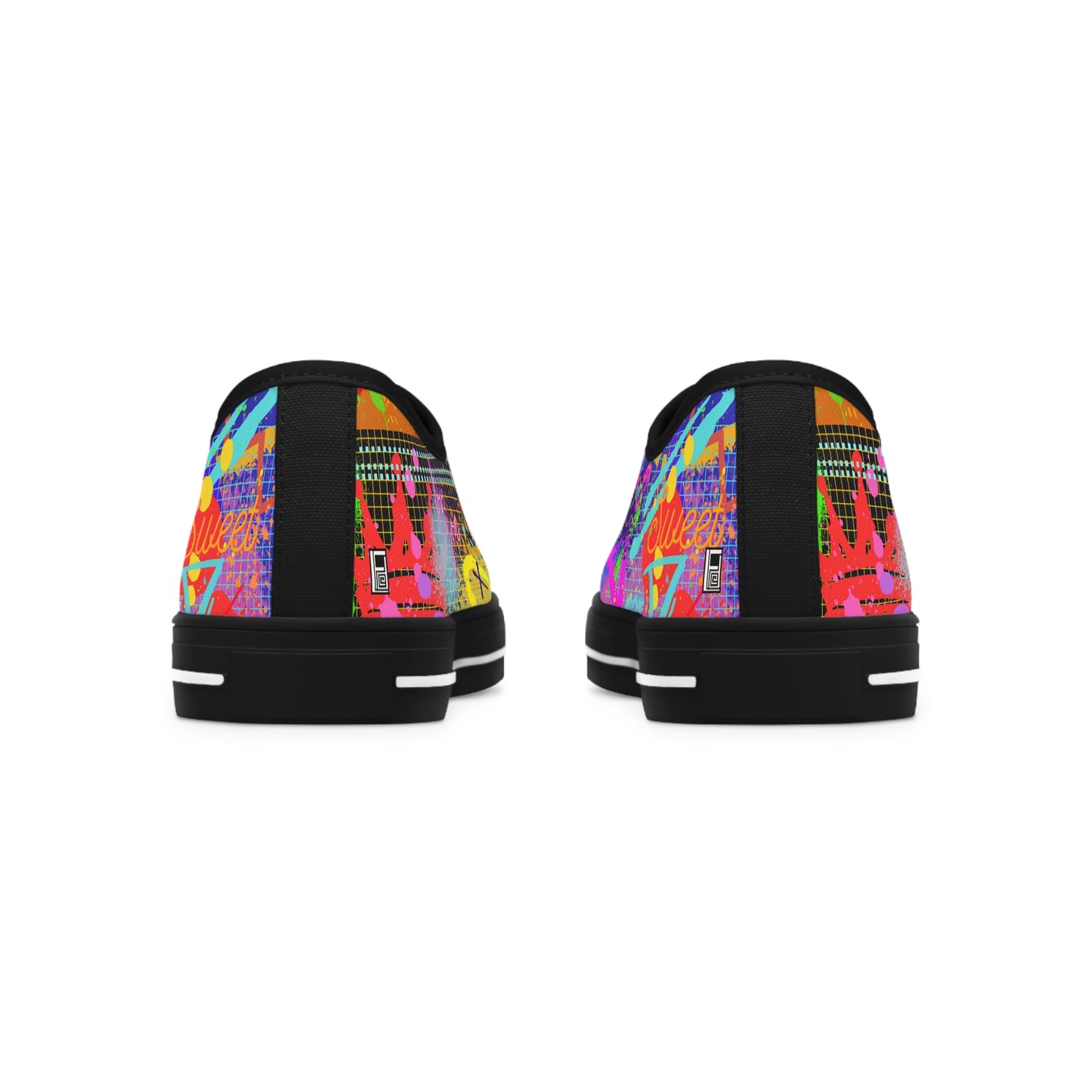 Women's Low Top Sneakers, Black Soles No. 232 - Graffiti 'Glow' - By Irish Artist Fiona de Lacy