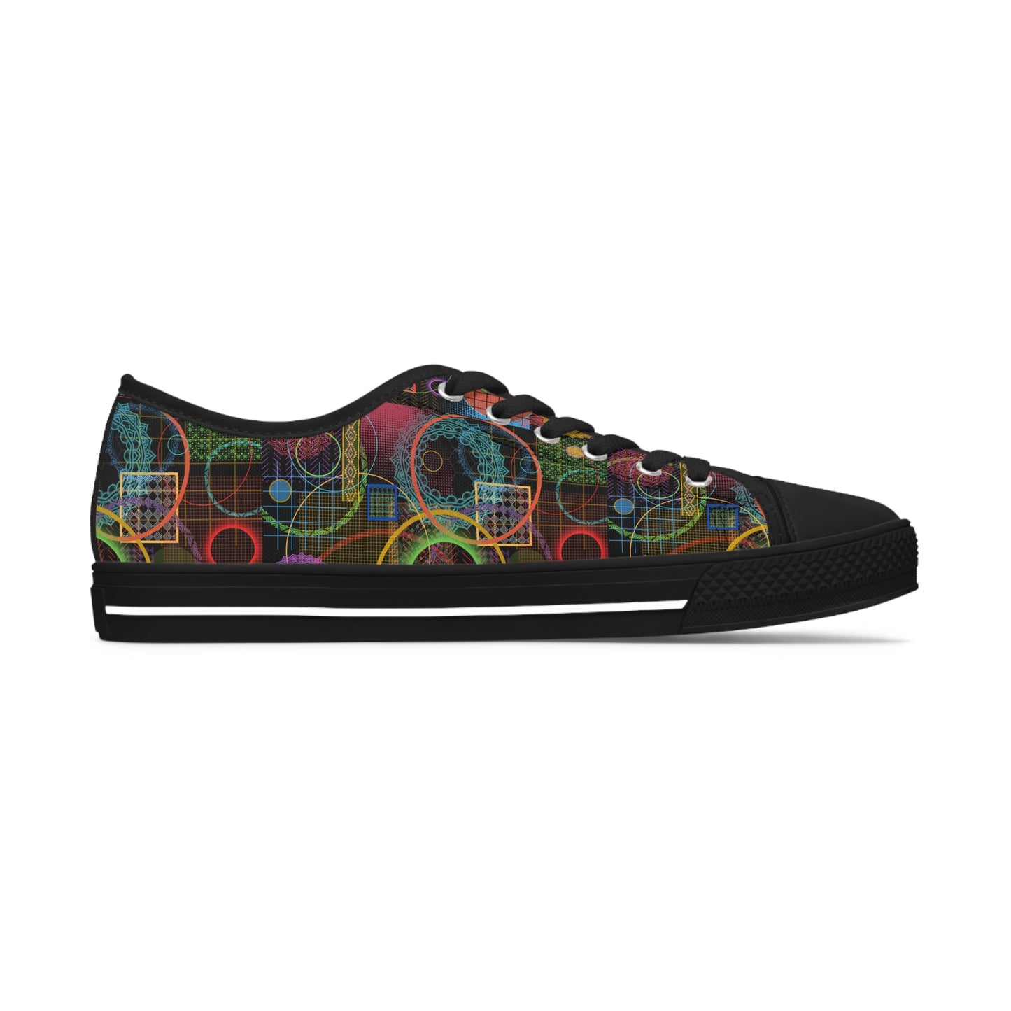 Women's Low Top Sneakers Black Soles, No. 299 A Rings on Black - By Irish Artist Fiona de Lacy