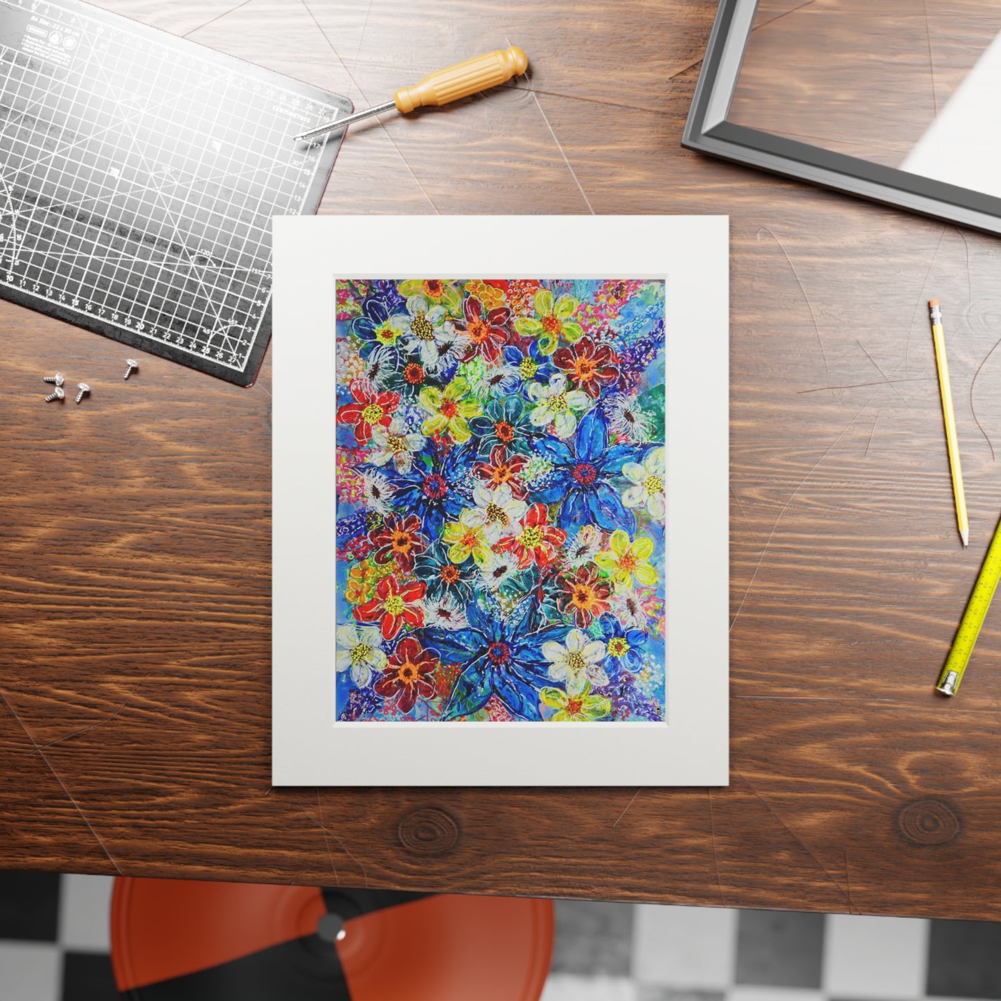 Fine Art Print (Cardboard Frame) - No. 242 - Large Blue Flowers