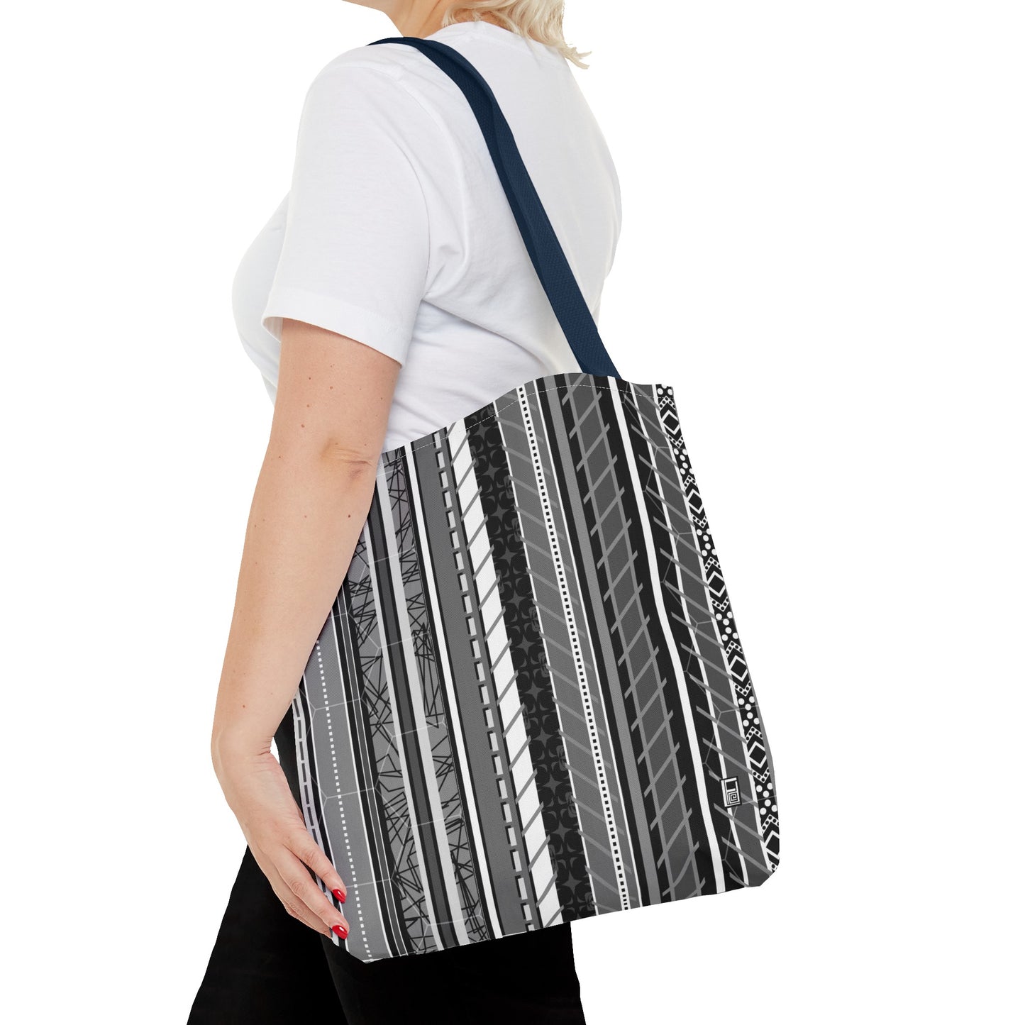 Tote Bag - No. 298 A - Black, White, Grey Stripes