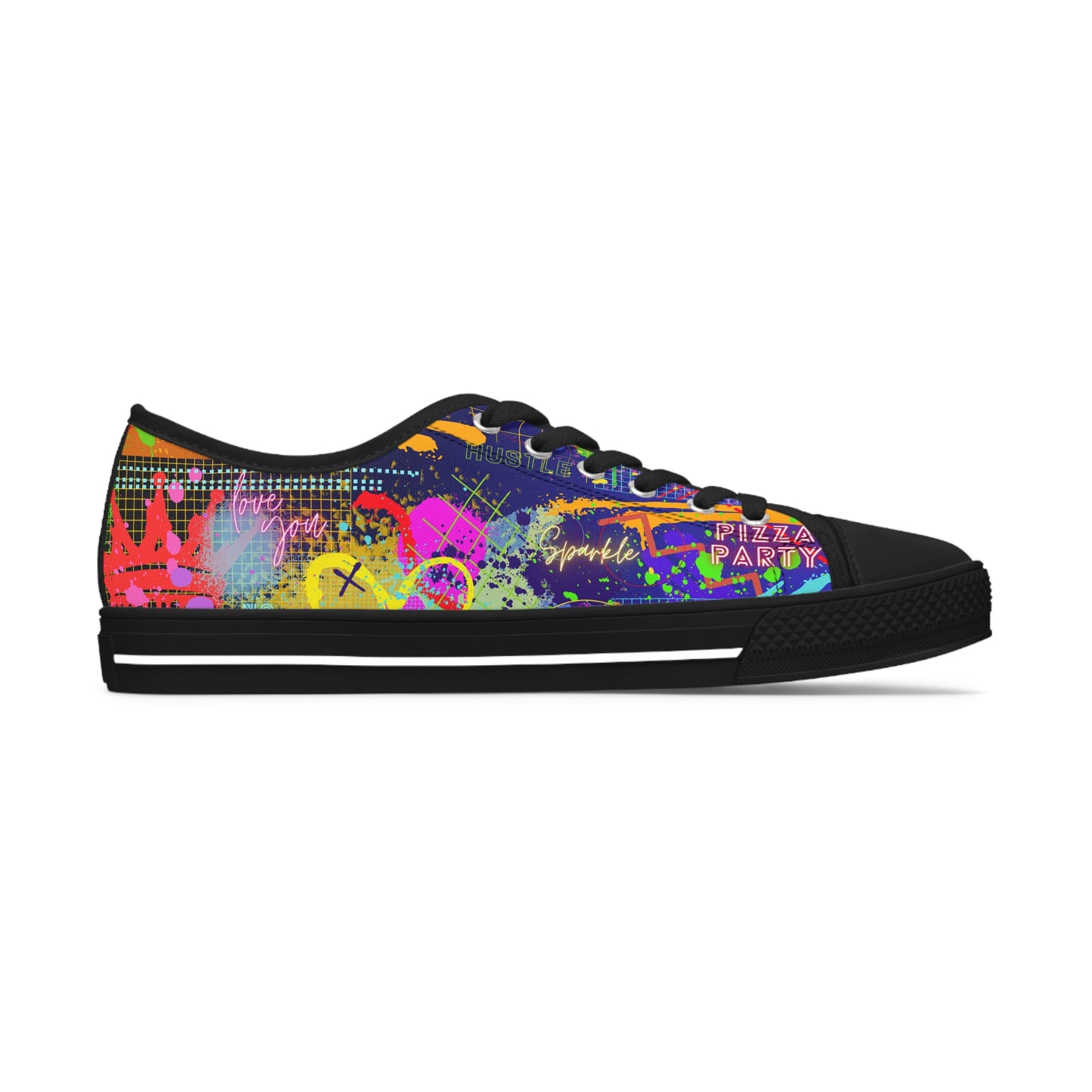 Women's Low Top Sneakers, Black Soles No. 232 - Graffiti 'Glow' - By Irish Artist Fiona de Lacy
