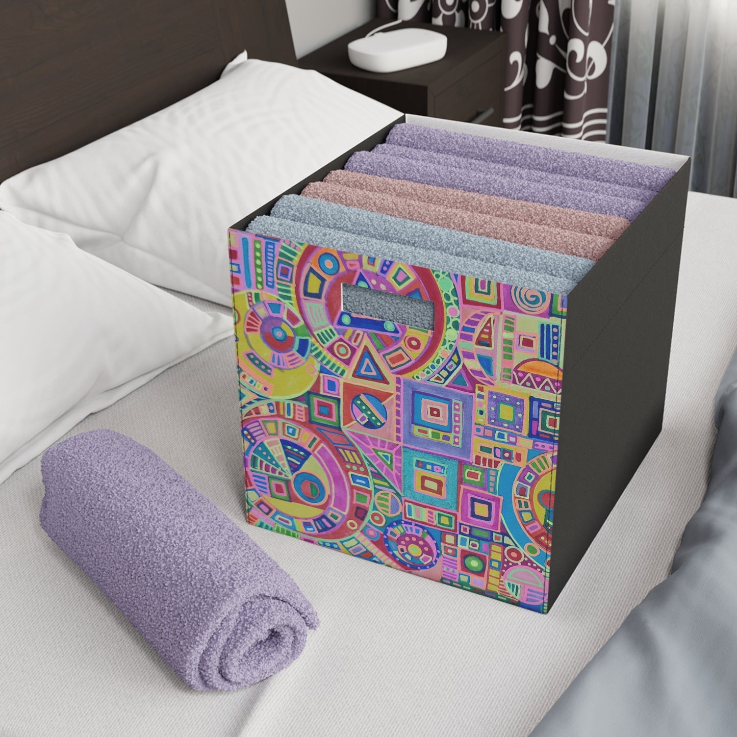 Felt Storage Box - No. 260 - Multicoloured Abstract - By Irish Artist Fiona de Lacy