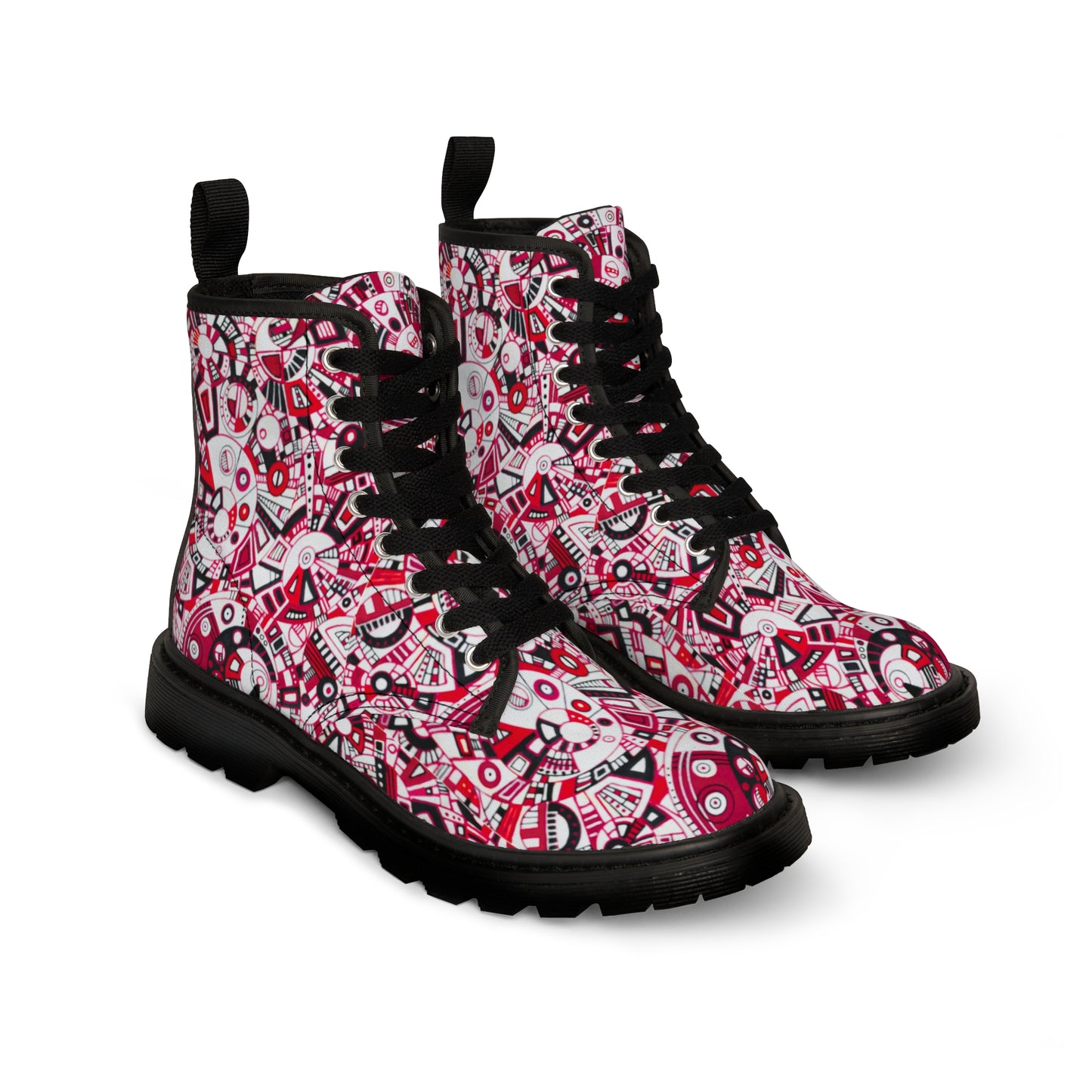 Women's Canvas Boots No. 276 - Red Geometric