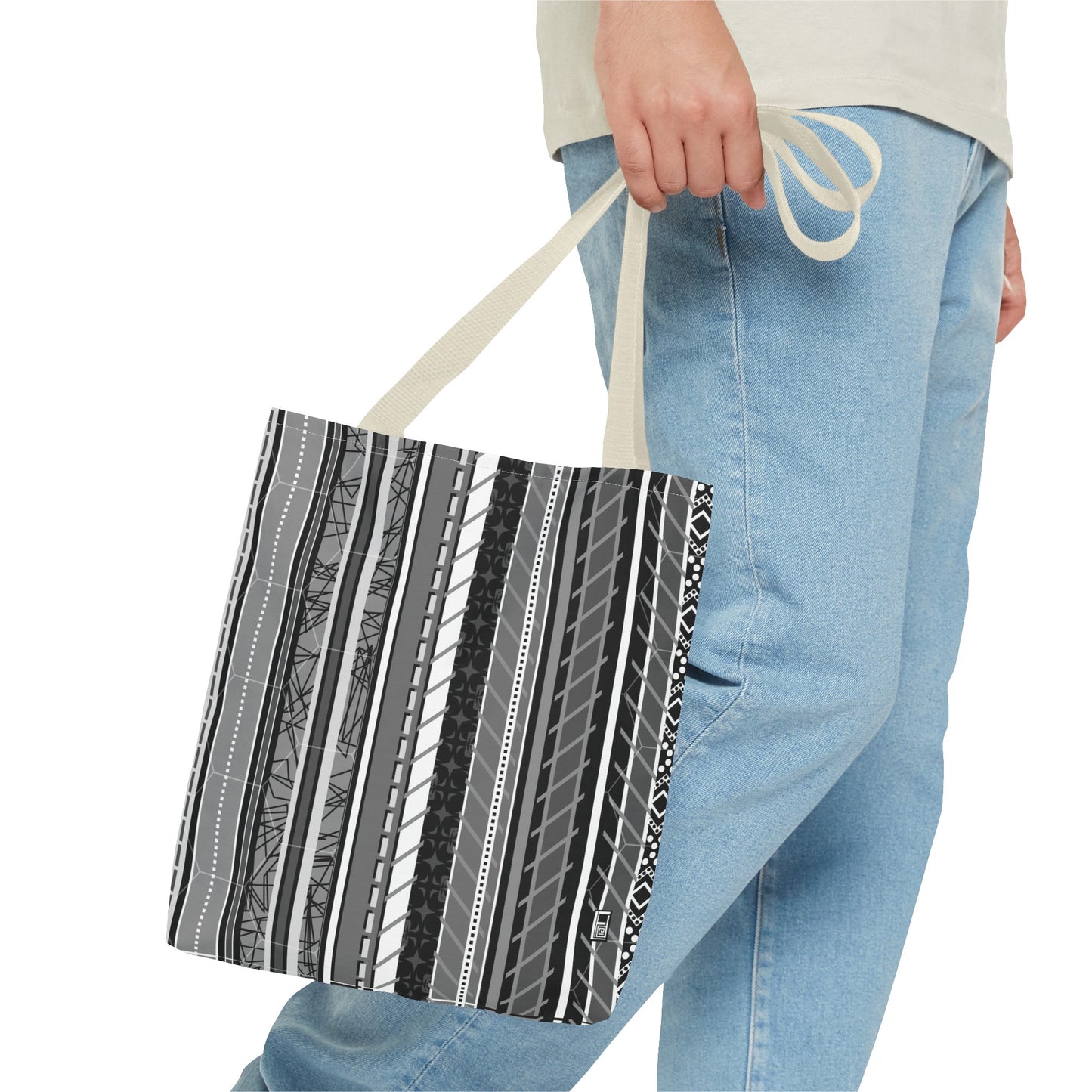 Tote Bag - No. 298 A - Black, White, Grey Stripes