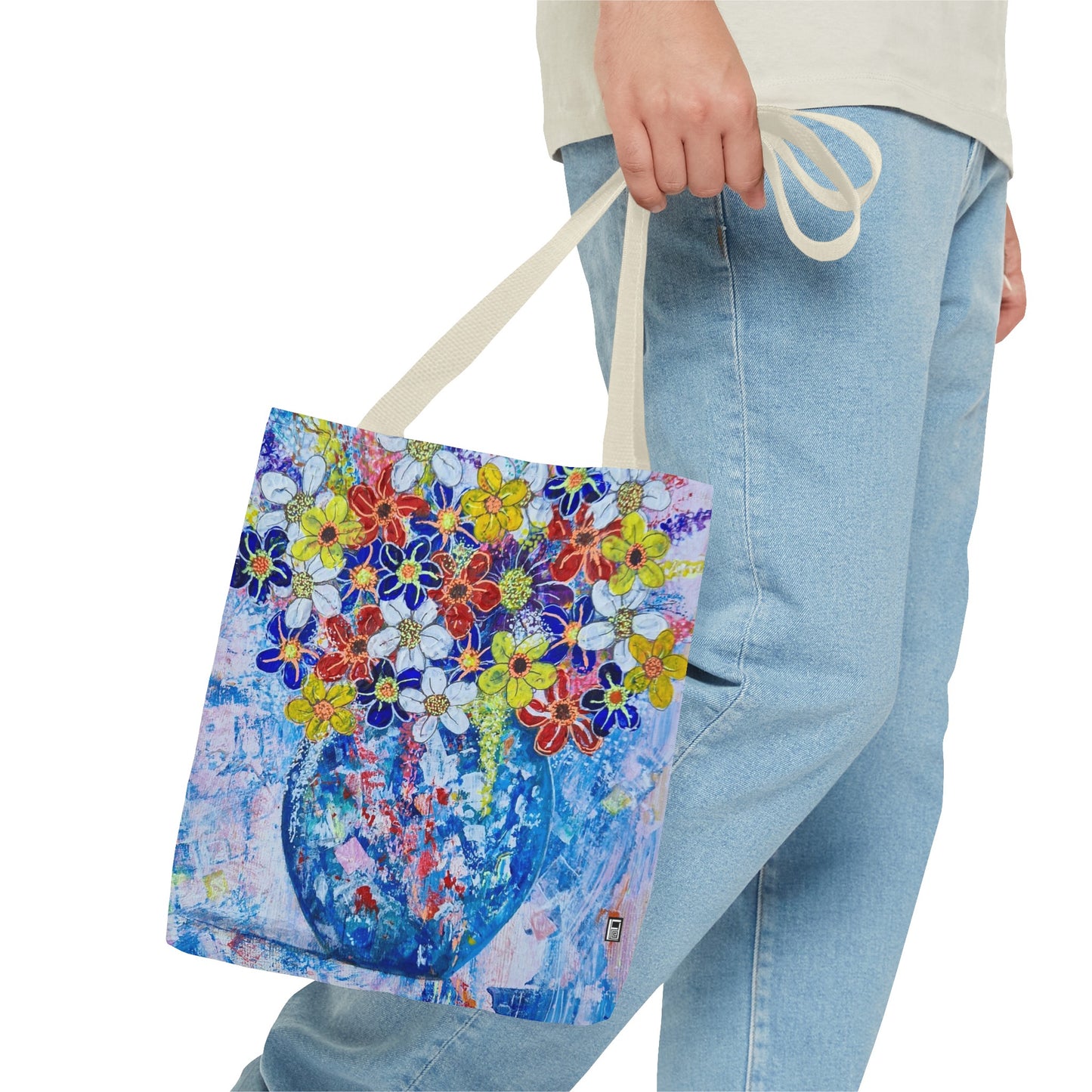 Tote Bag - No. 242 - Blue round vase of Flowers