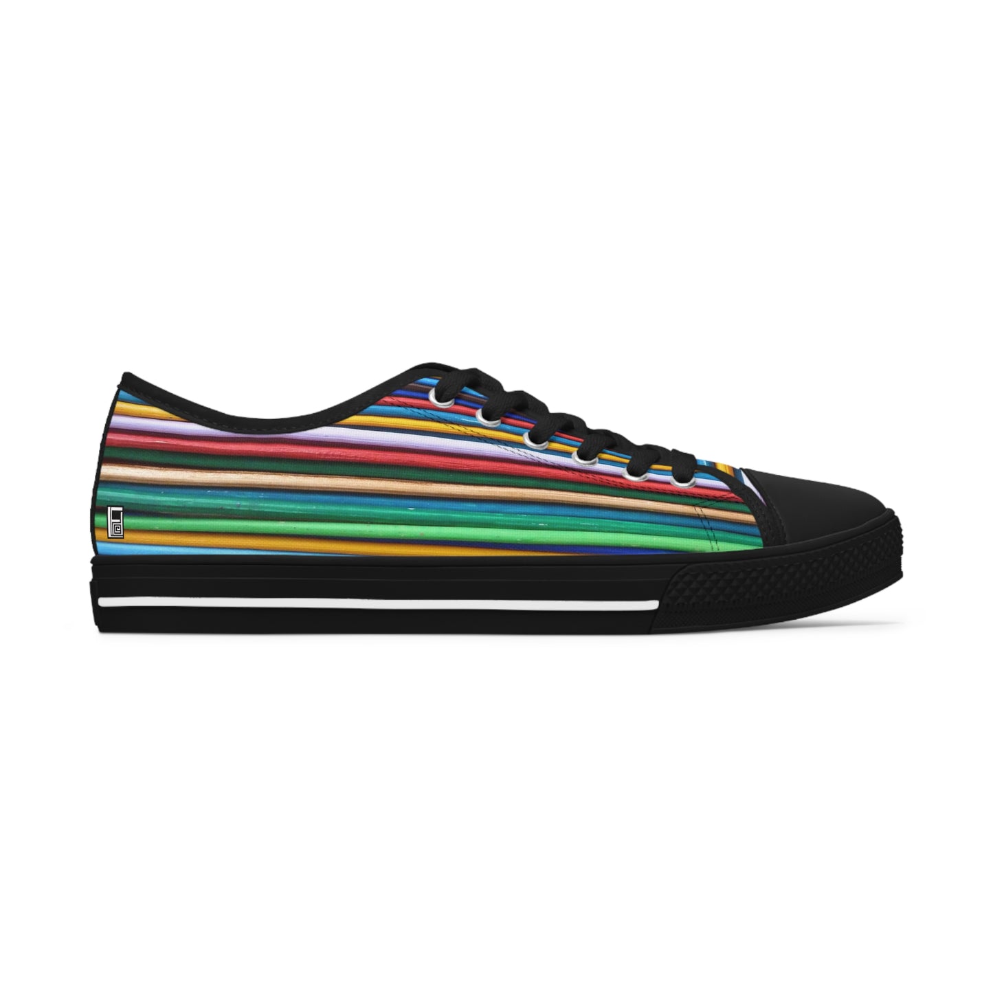 Women's Low Top Sneakers, Black Soles - No. 307 B - Multicoloured Lines