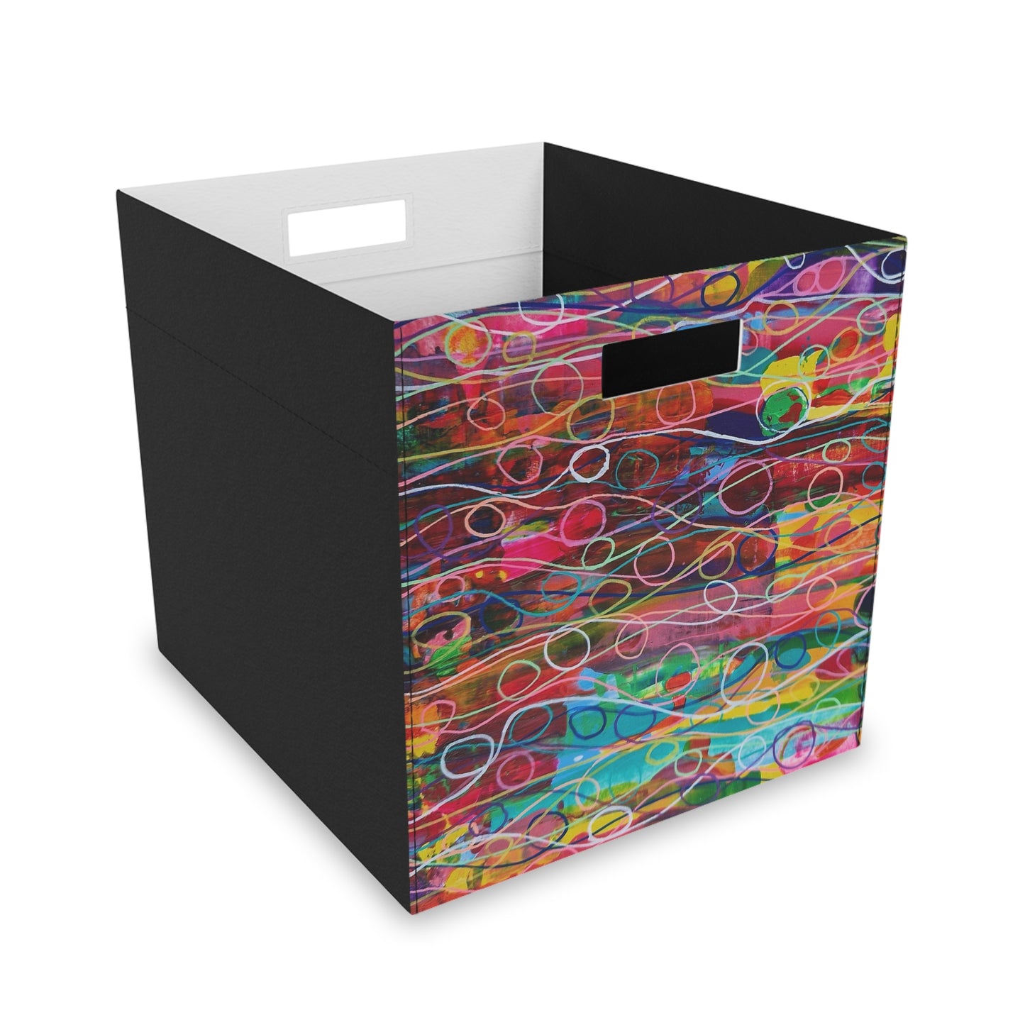 Felt Storage Box - No. 239 'Droplets' - By Irish Artist Fiona de Lacy - Multicoloured, Red, Yellow, Pink, Green, Orange, Purple