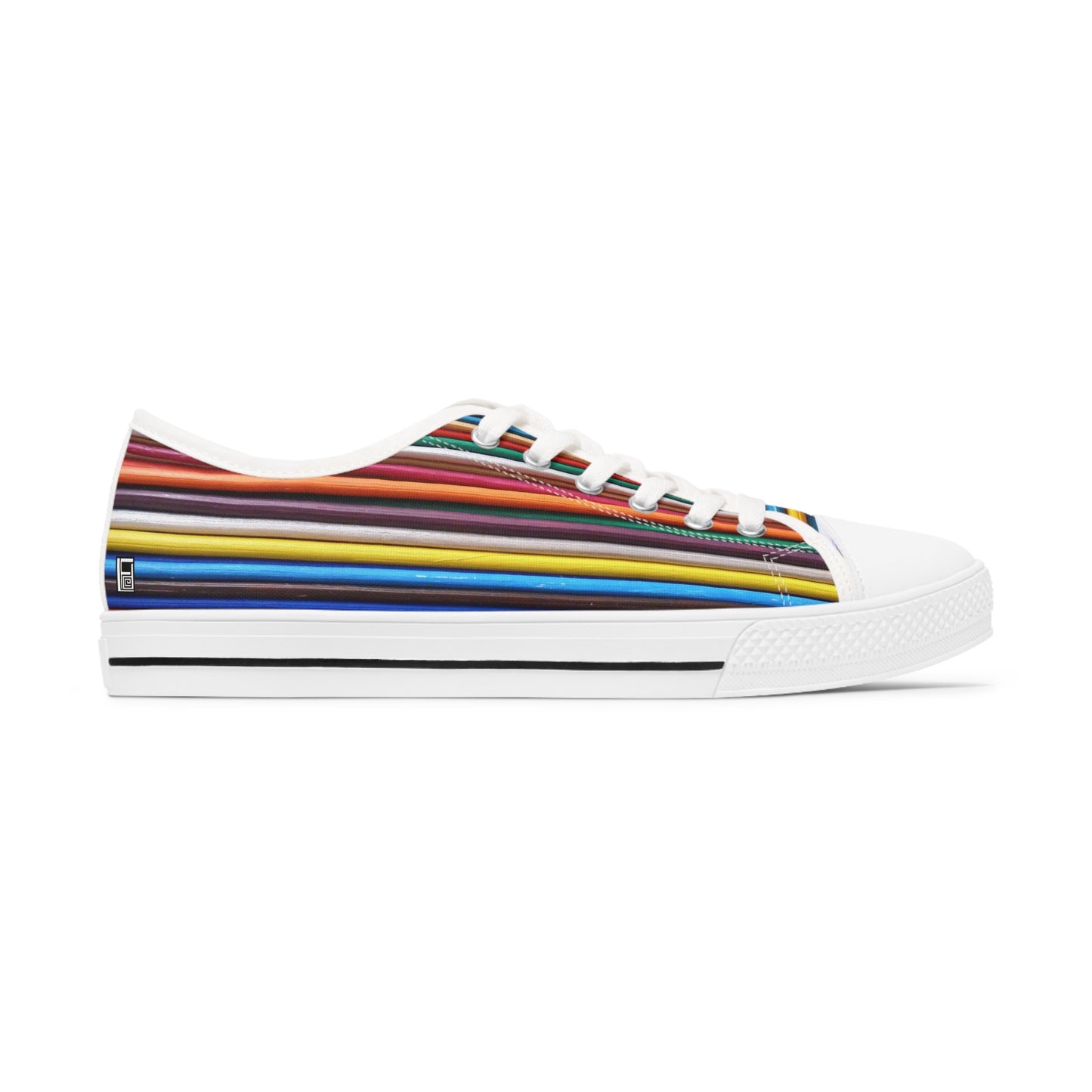 Women's Low Top Sneakers, Black Soles - No. 307 B - Multicoloured Lines - By Irish Artist Fiona de Lacy