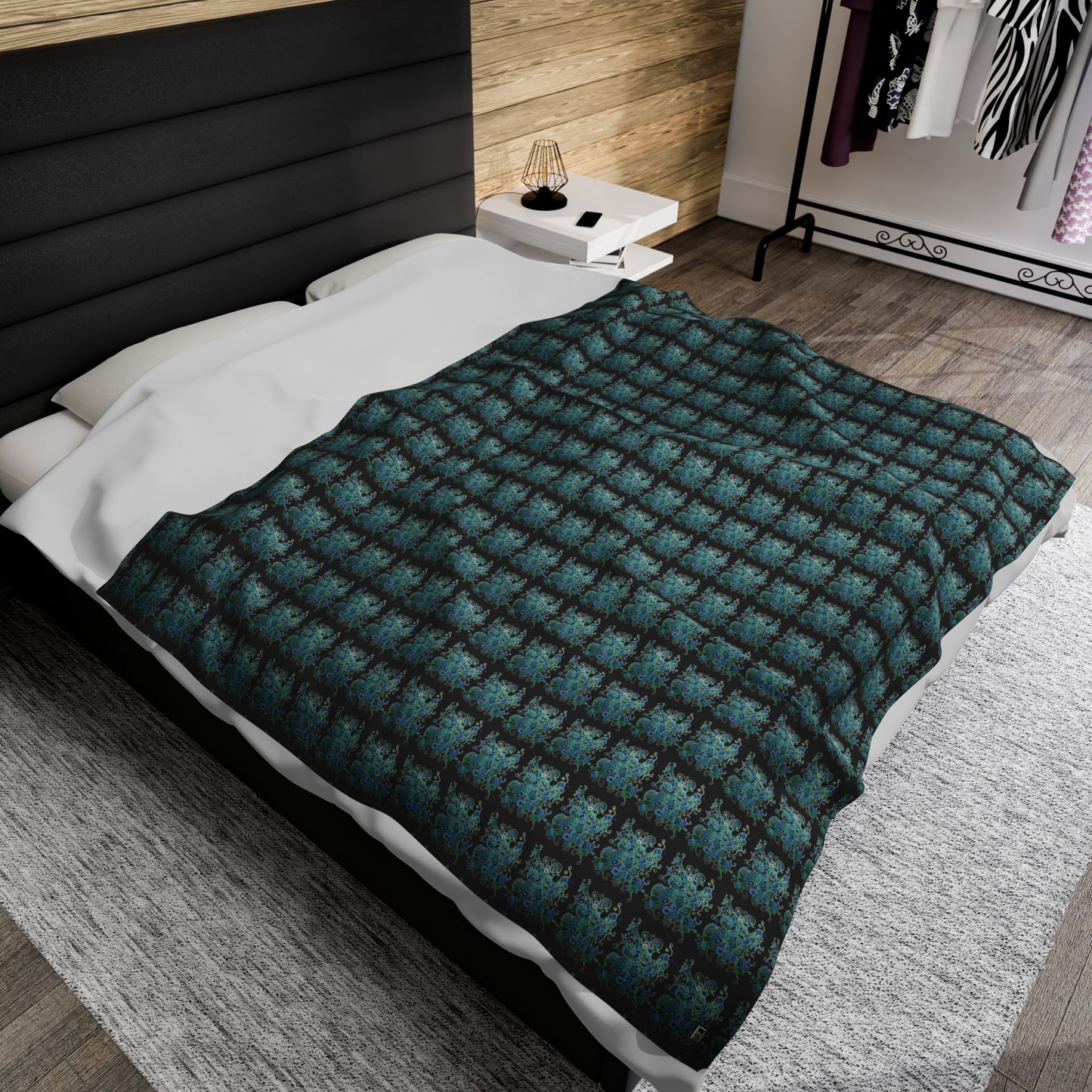 Velveteen Plush Blanket - No.146 - 'Bird of Paradise' on Black