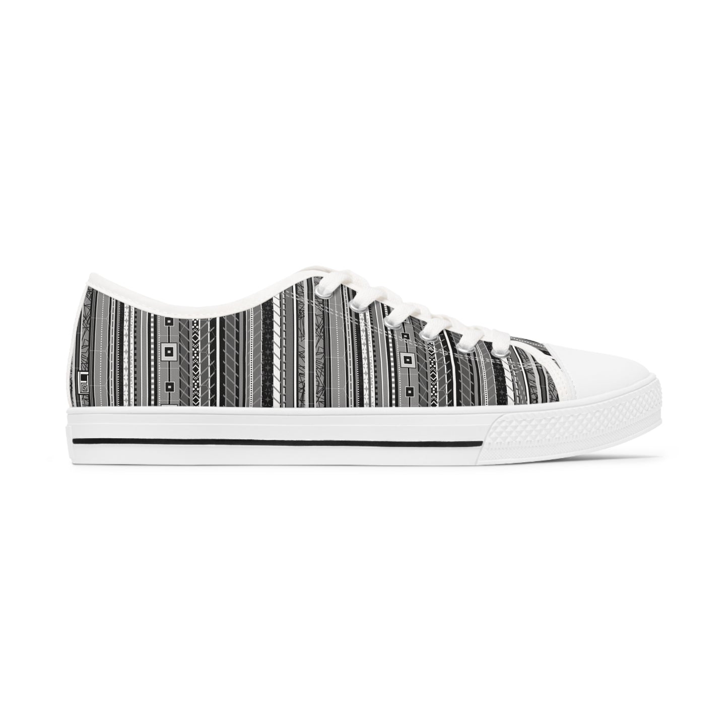 Women's Low Top Sneakers, Black sole - No. 298 - Black, White & Grey Stripes - By Irish Artist Fiona de Lacy