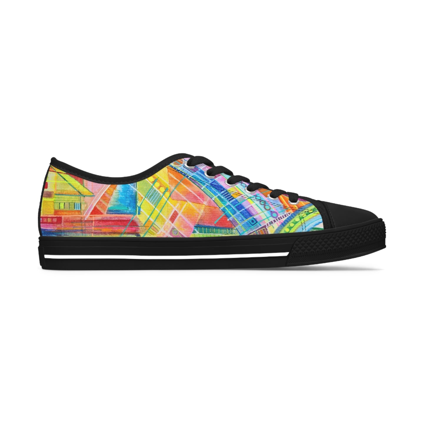 Women's Low Top Sneakers, Black Sole - No. 234 - Water Colour Abstract - By Irish Artist Fiona de Lacy