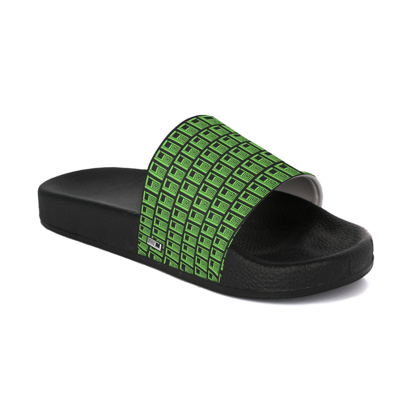 Women's Slide Sandals - No. 000 - Artists Logo - Green on Black - By Irish Artist Fiona de Lacy