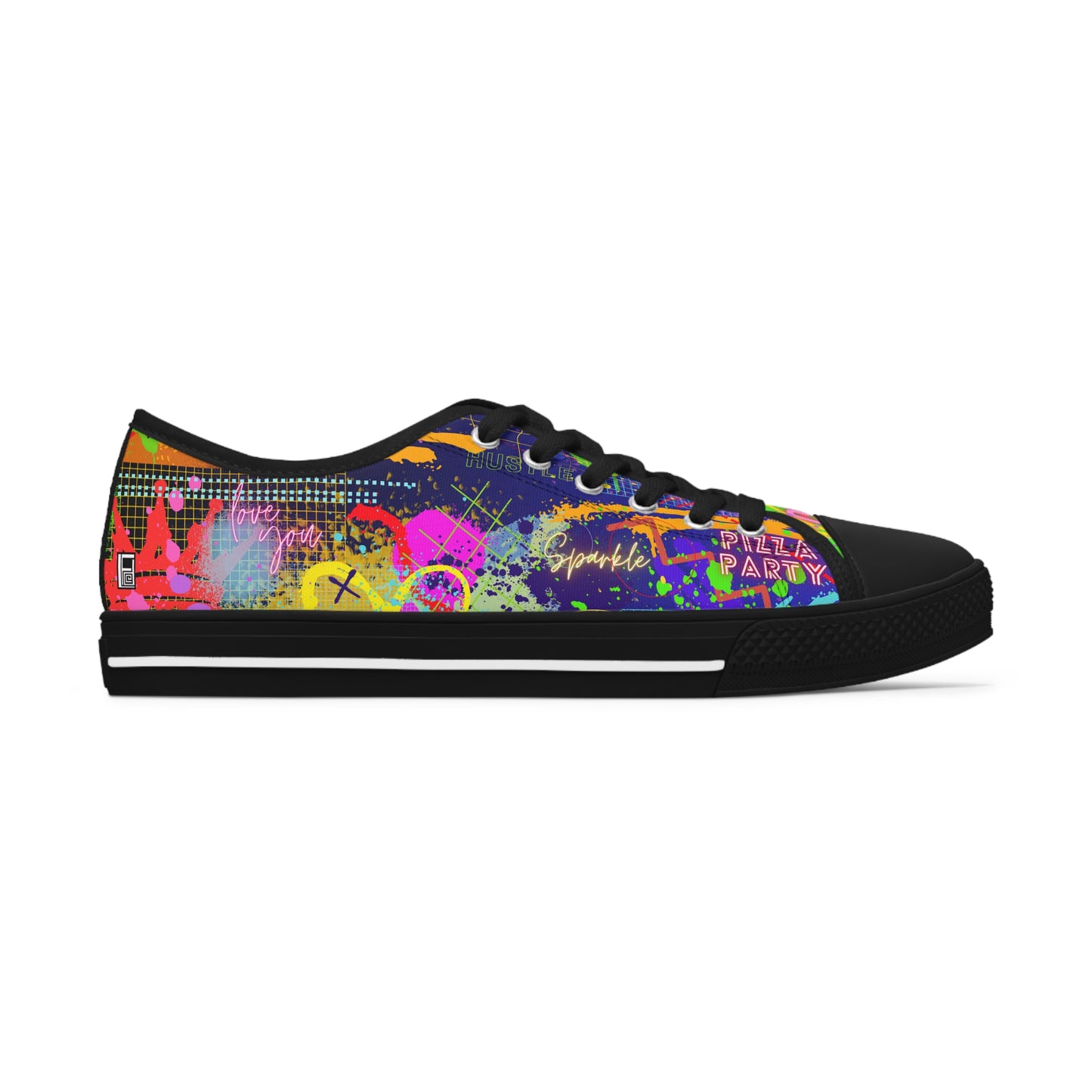 Women's Low Top Sneakers, Black Soles No. 232 - Graffiti 'Glow' - By Irish Artist Fiona de Lacy