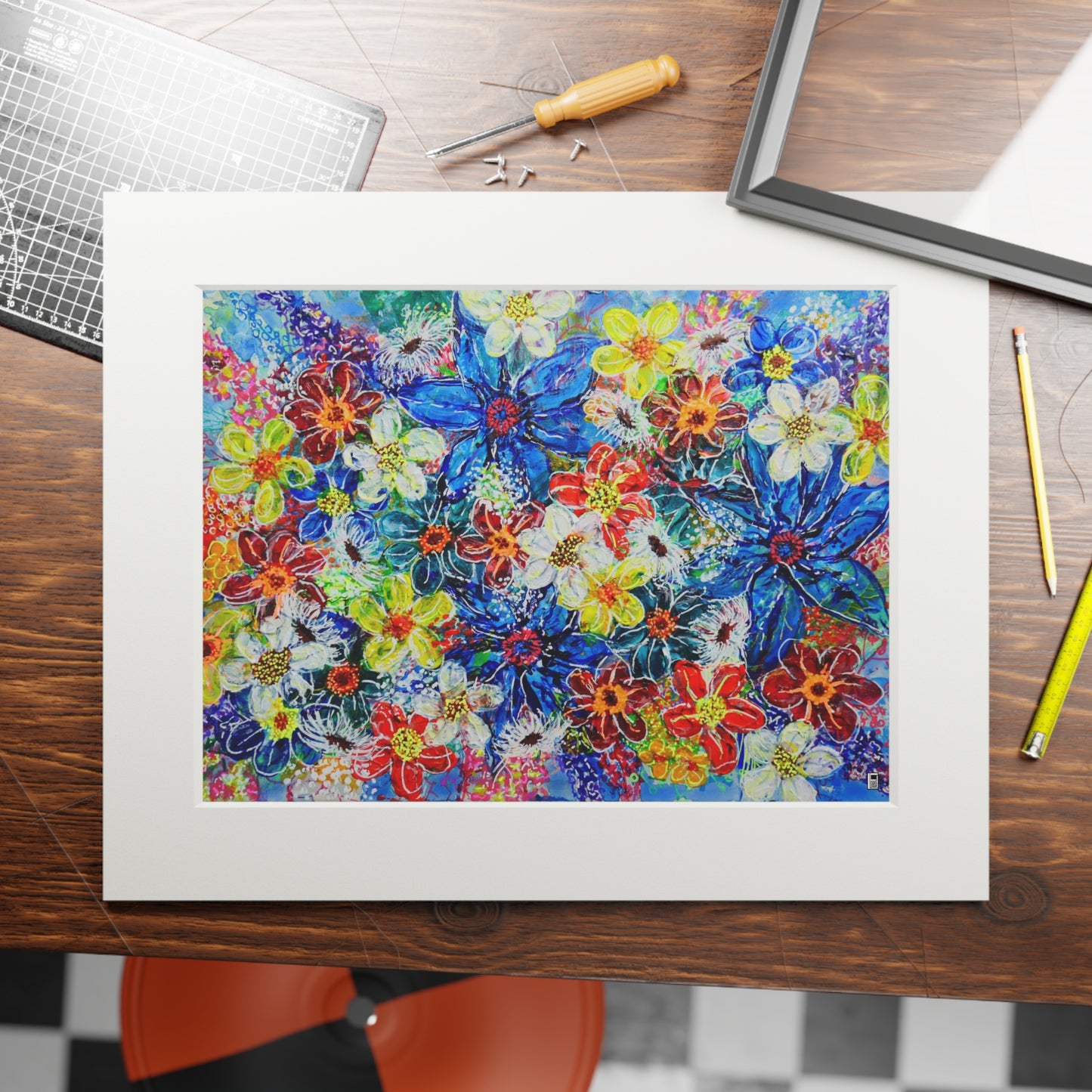 Fine Art Print (Cardboard Frame) - No. 242 - Large Blue Flowers