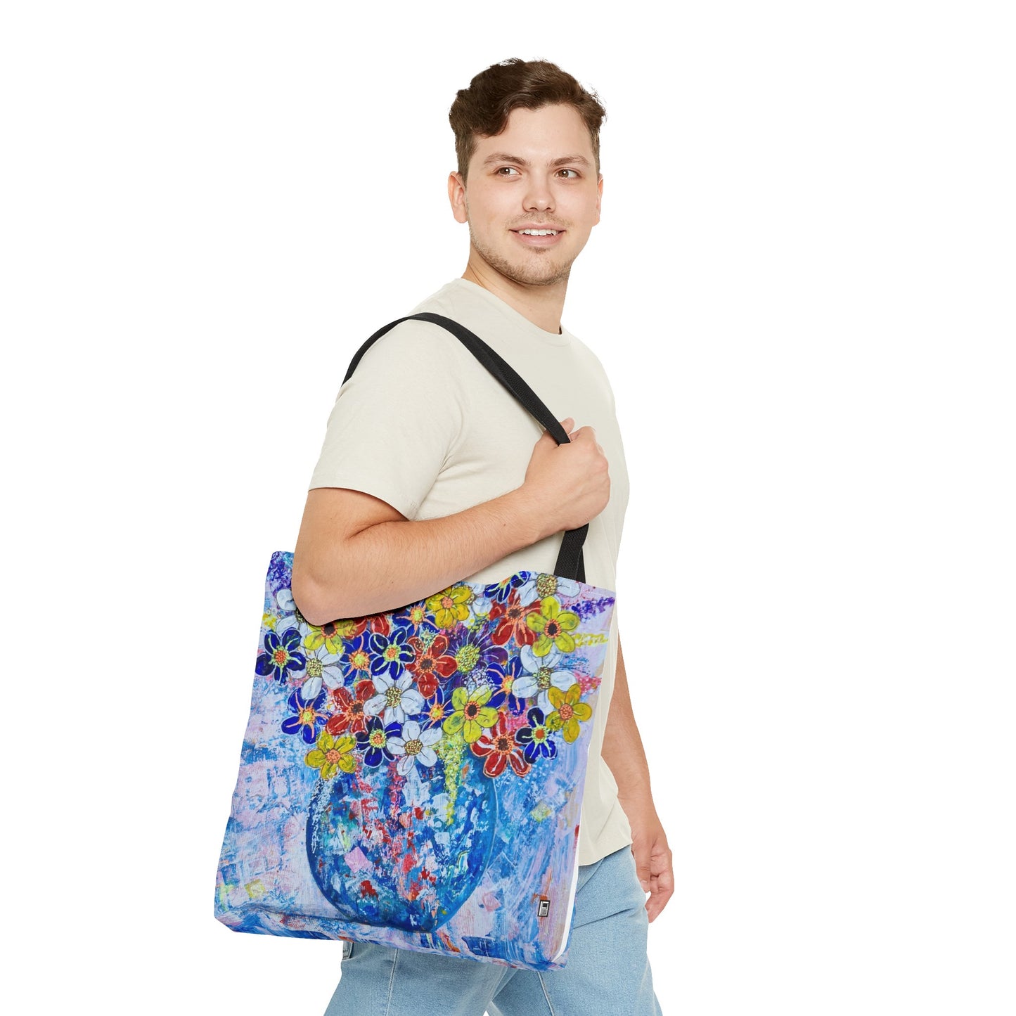 Tote Bag - No. 242 - Blue round vase of Flowers