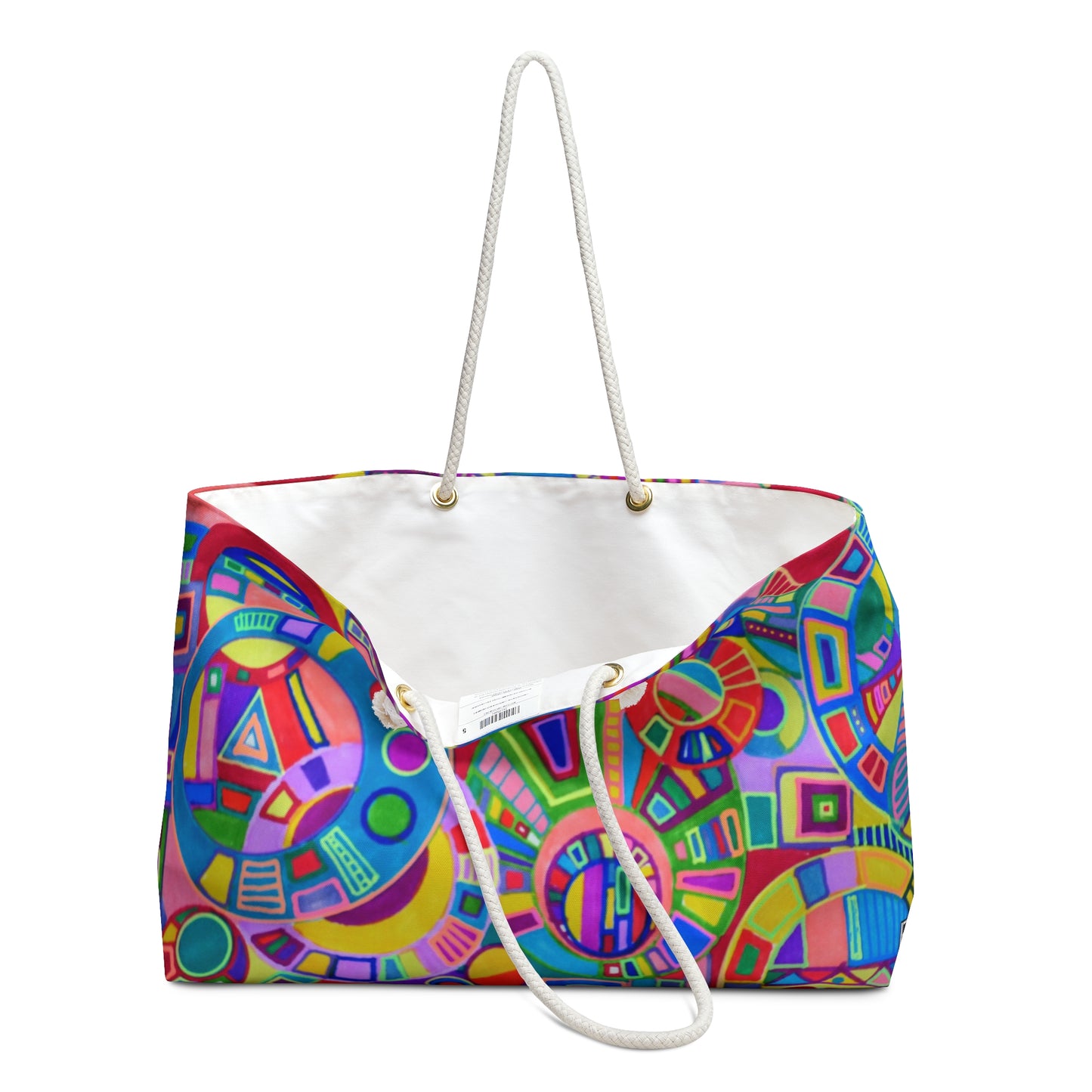 Weekender Bag / Beach Bag / Overnight Bag - No. 261 Multicoloured Coloured Geometric - by Irish Artist Fiona de Lacy