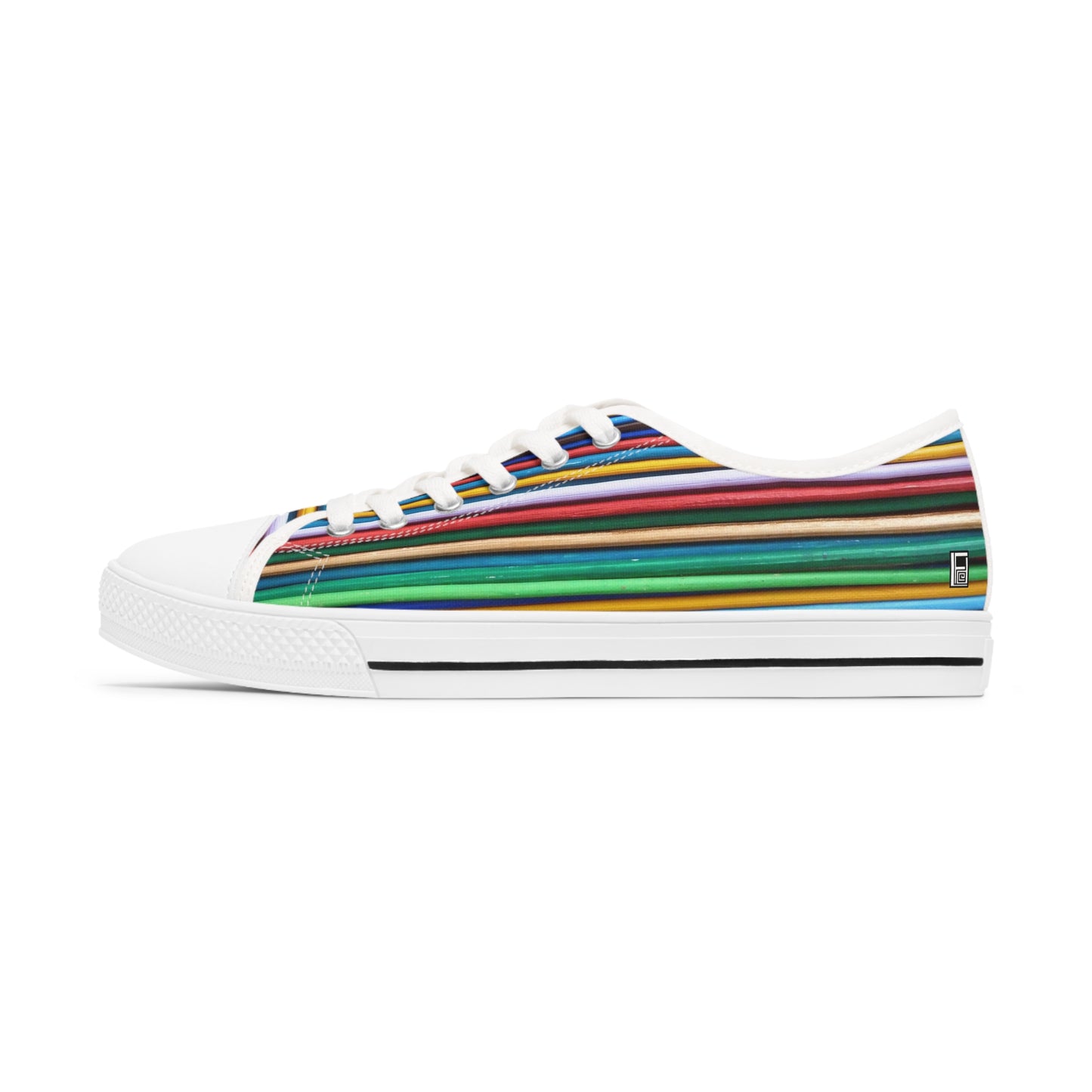 Women's Low Top Sneakers, Black Soles - No. 307 B - Multicoloured Lines