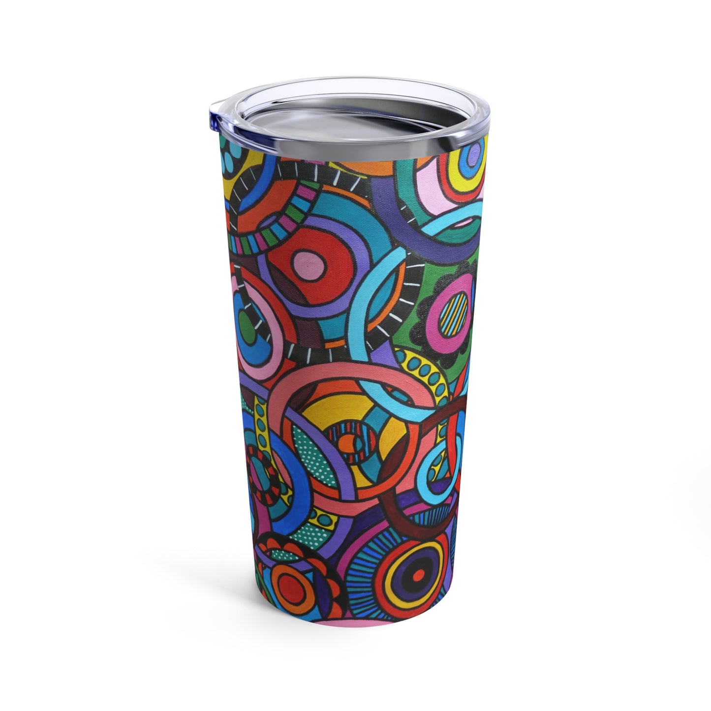 Tumbler 20oz - No. 221 - Multicoloured Circles - 'Interlinked' - By Irish Artist Fiona de Lacy