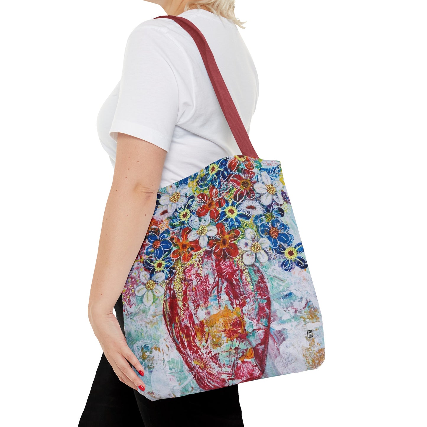Tote Bag - No. 245 - Flowers In Red Vase