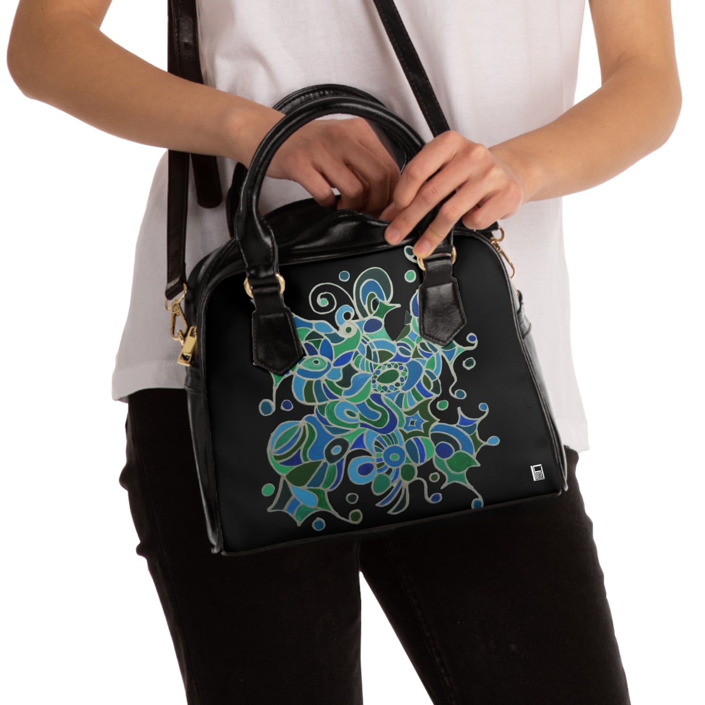 Shoulder Handbag - No. 146 - 'Bird of Paradise' on Black