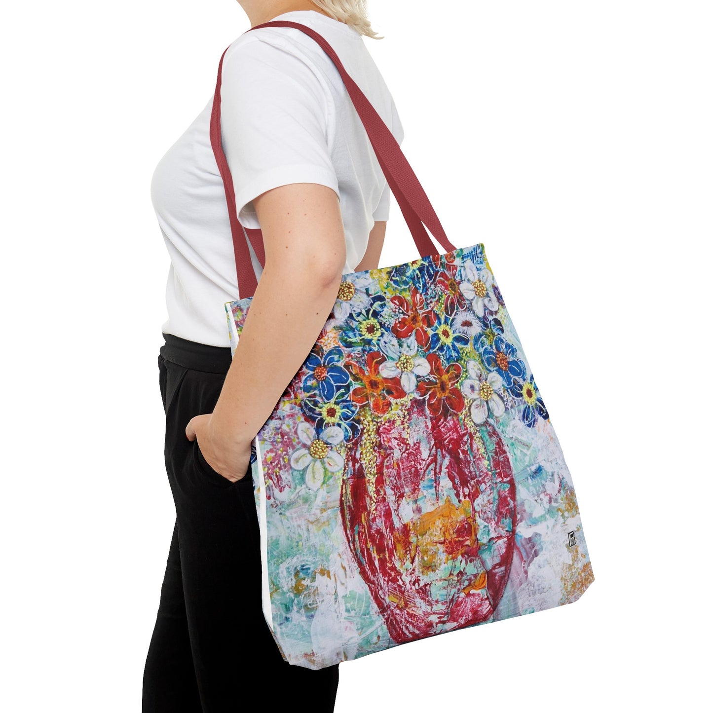 Tote Bag - No. 245 - Flowers In Red Vase