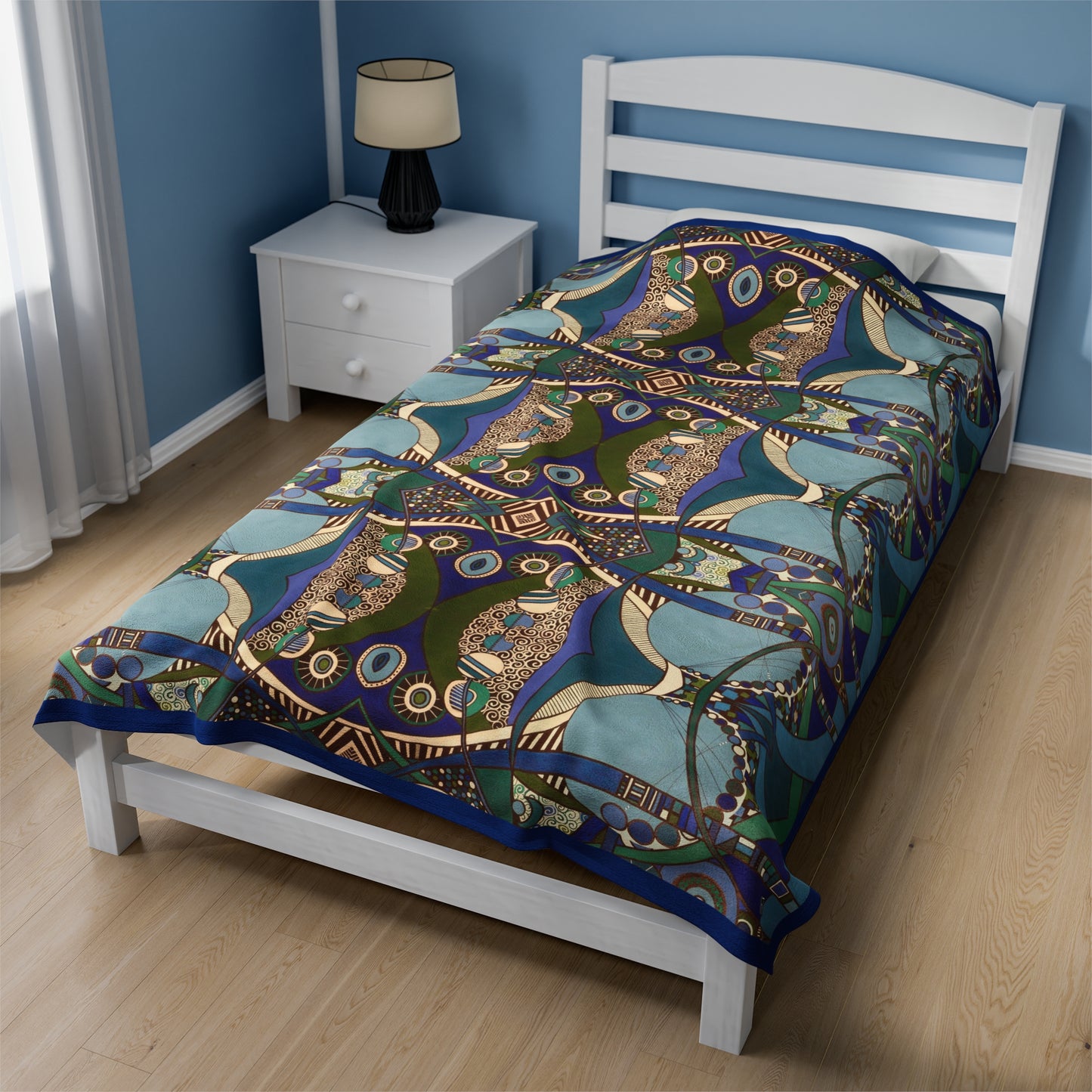Velveteen Plush Blanket - No. 219 A 'Crossroads' - Navy Trim