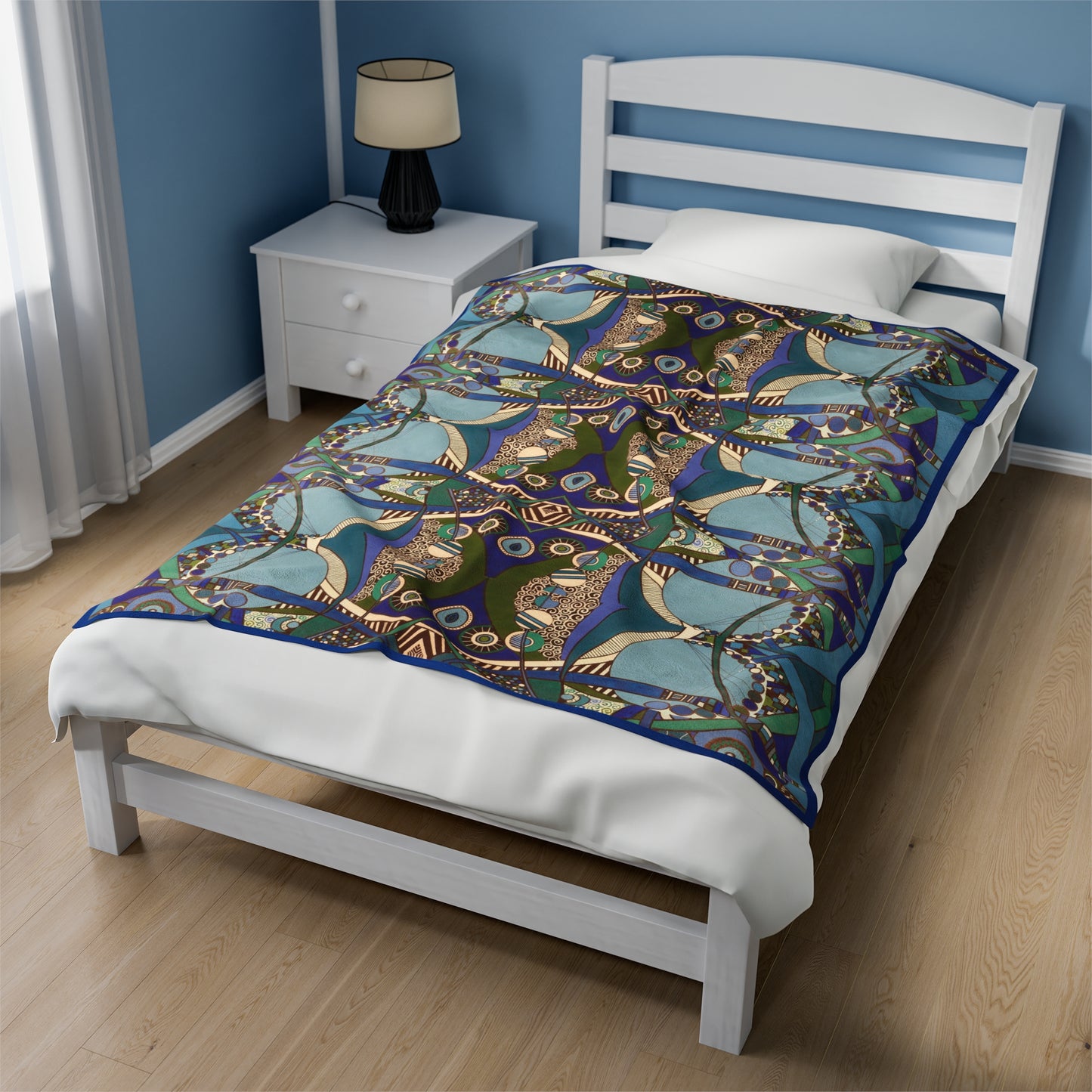 Velveteen Plush Blanket - No. 219 A 'Crossroads' - Navy Trim