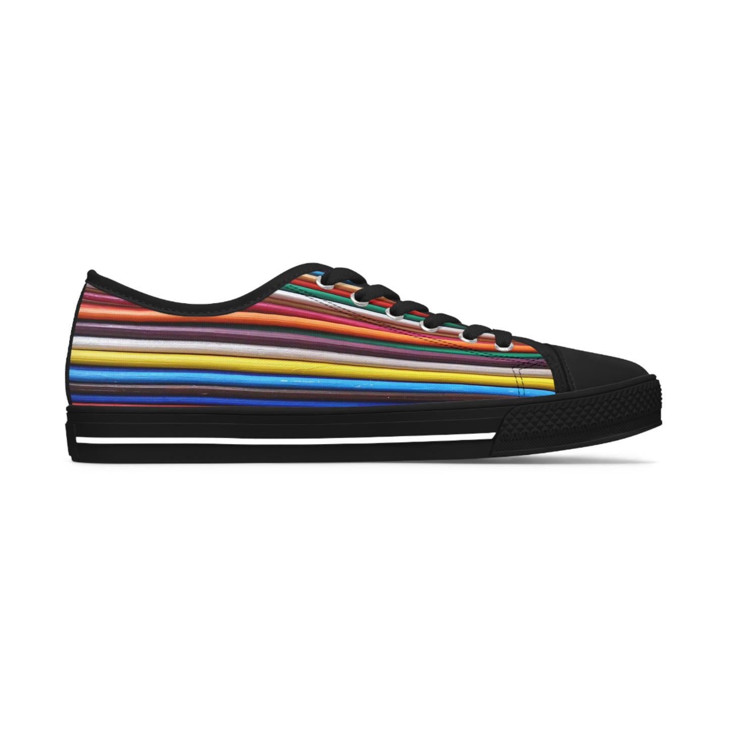 Women's Low Top Sneakers, Black Soles - No. 307 B - Multicoloured Lines - By Irish Artist Fiona de Lacy