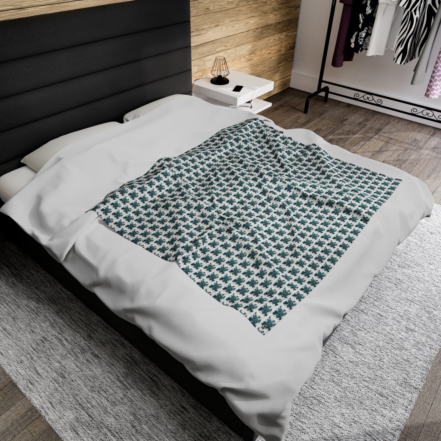 Velveteen Plush Blanket - No.146 - 'Bird of Paradise' on White