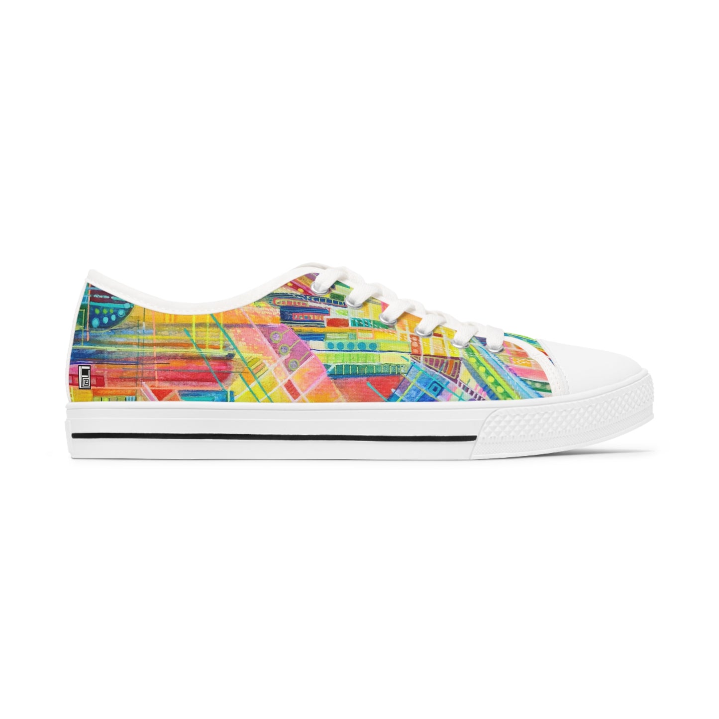 Women's Low Top Sneakers, Black Sole - No. 234 - Water Colour Abstract - By Irish Artist Fiona de Lacy
