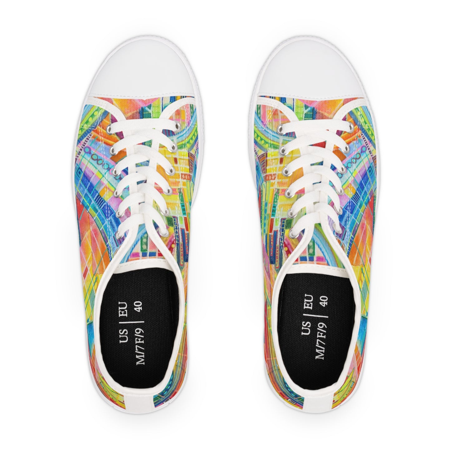 Women's Low Top Sneakers, Black Sole - No. 234 - Water Colour Abstract - By Irish Artist Fiona de Lacy