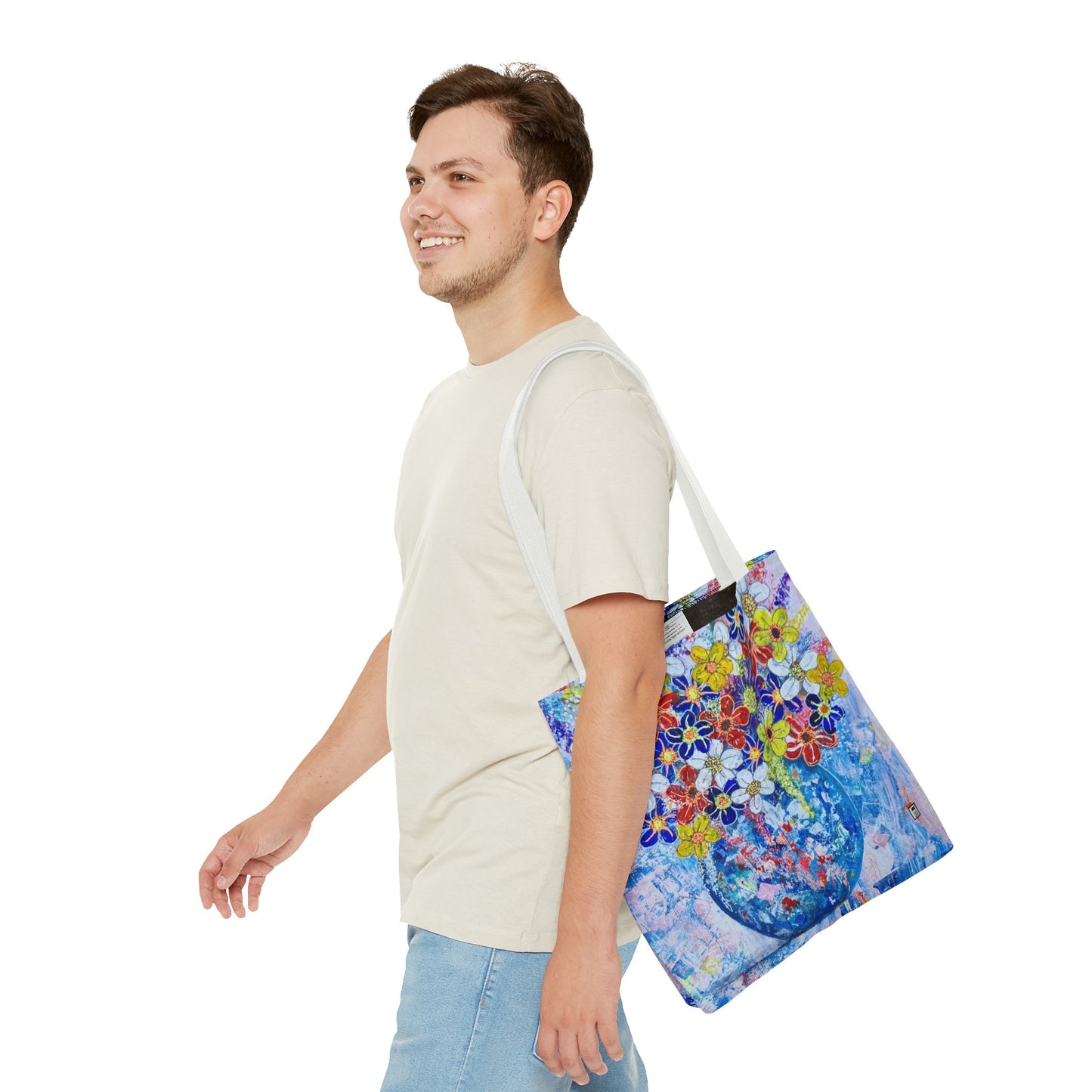 Tote Bag - No. 242 - Blue round vase of Flowers