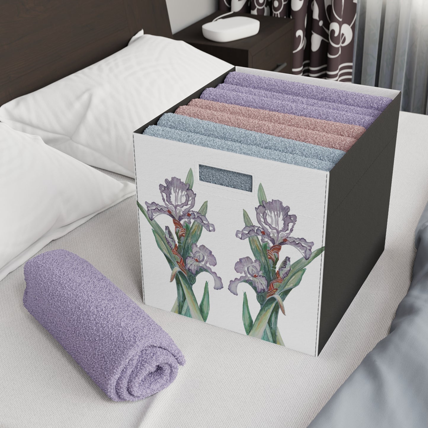 Felt Storage Box - No. 272 - Purple Orchid on White - By Irish Artist Fiona de Lacy