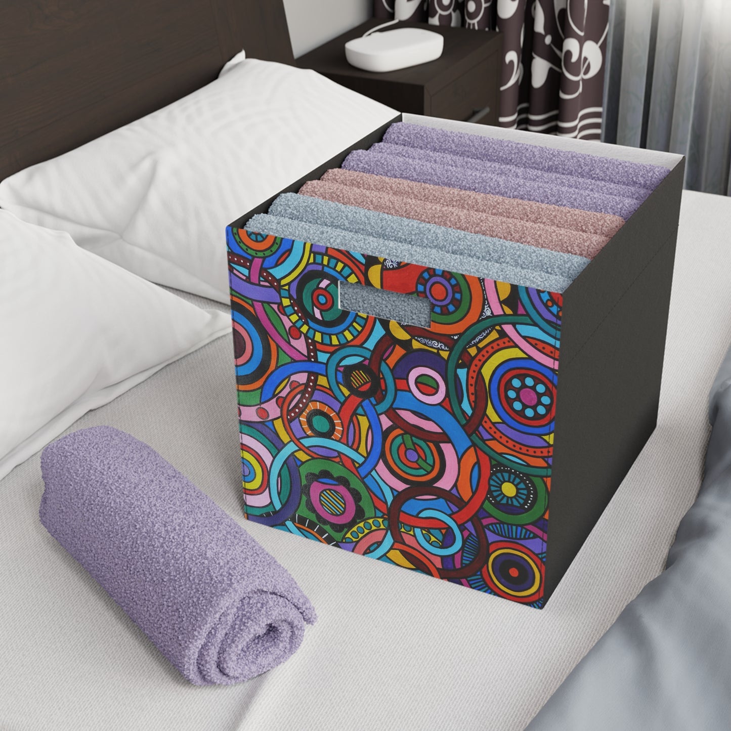 Felt Storage Box - No. 221 'Interlinked' - By Irish Artist Fiona de Lacy - Multicoloured