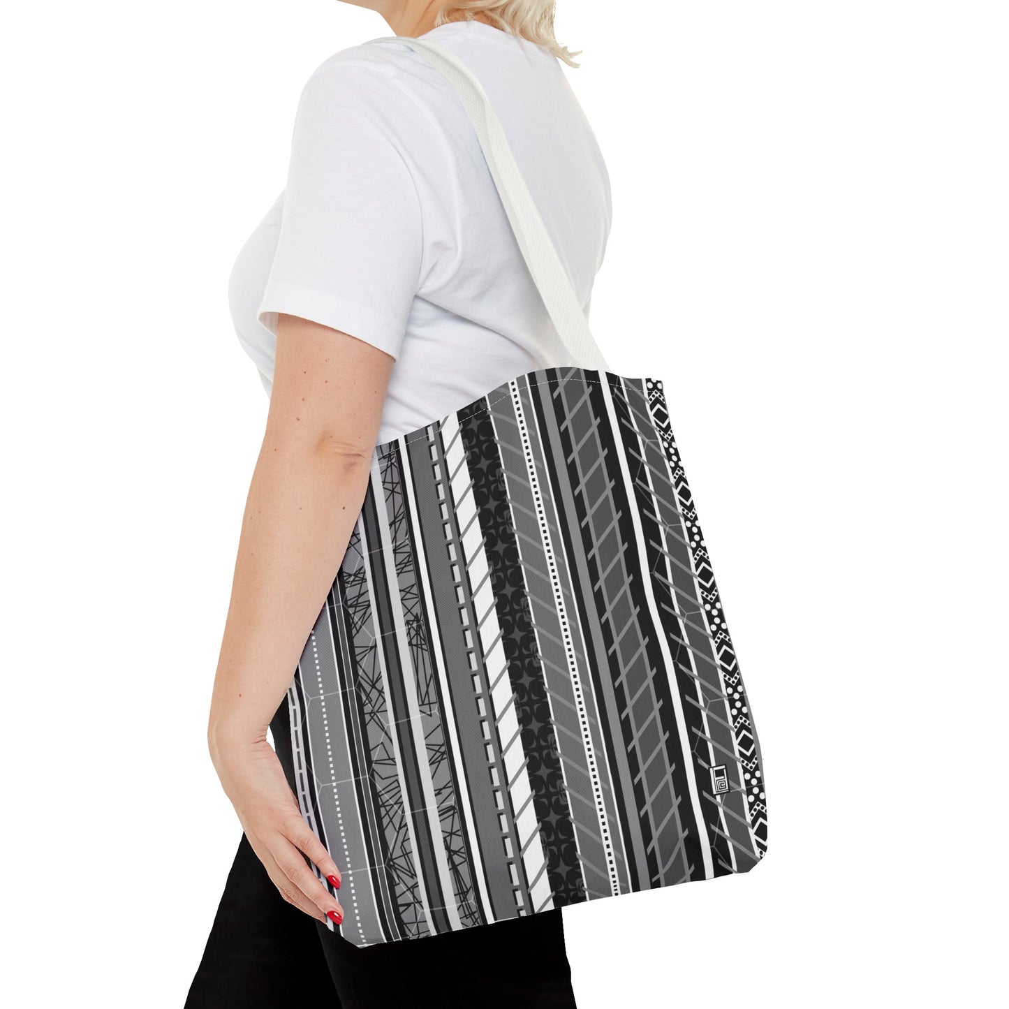 Tote Bag - No. 298 A - Black, White, Grey Stripes