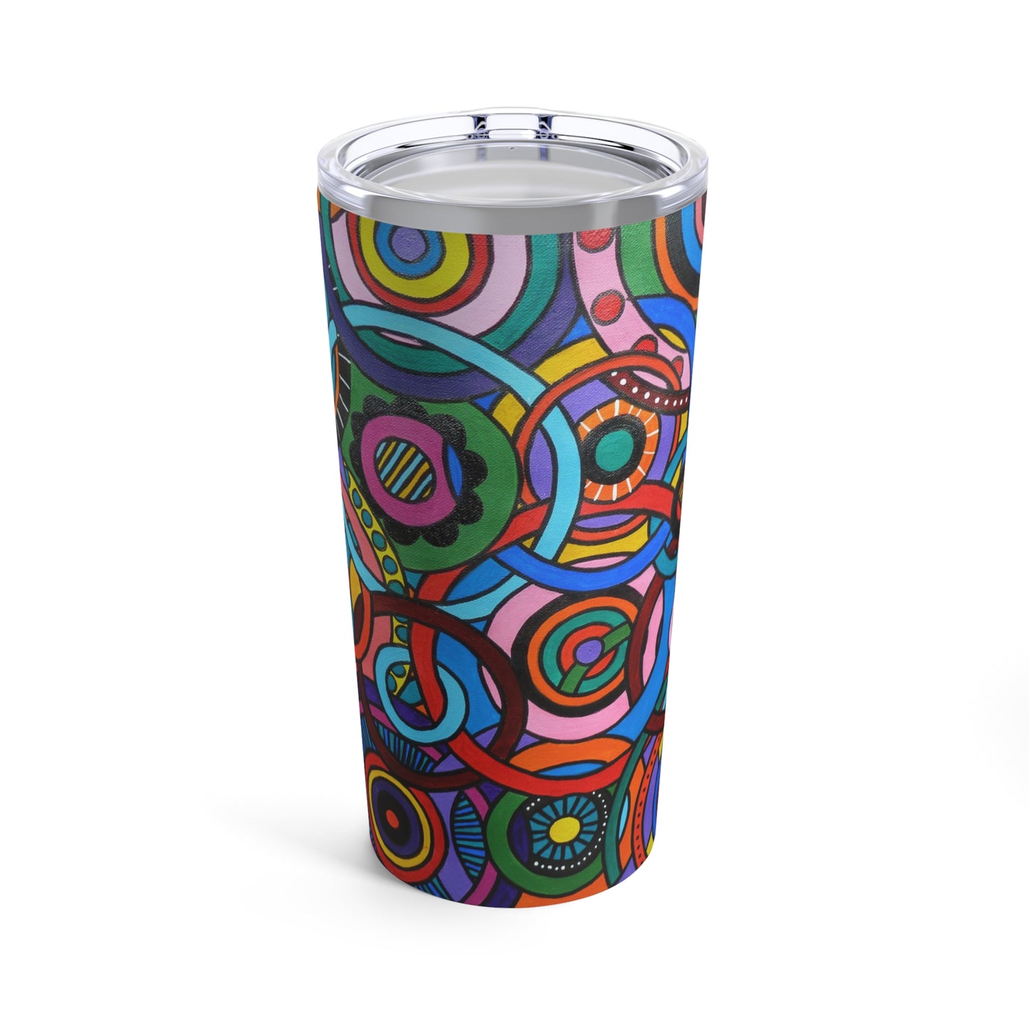 Tumbler 20oz - No. 221 - Multicoloured Circles - 'Interlinked' - By Irish Artist Fiona de Lacy