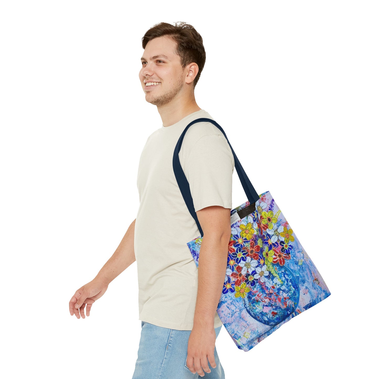 Tote Bag - No. 242 - Blue round vase of Flowers