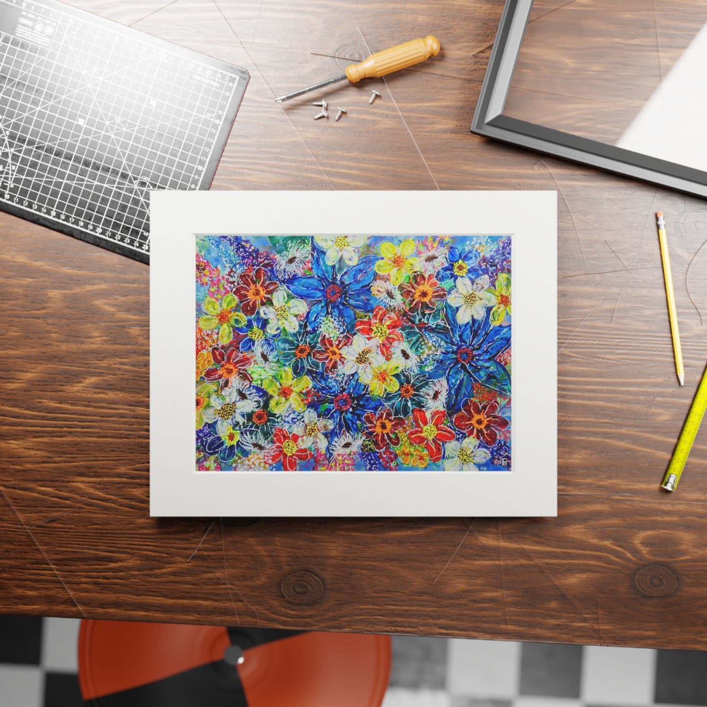 Fine Art Print (Cardboard Frame) - No. 242 - Large Blue Flowers