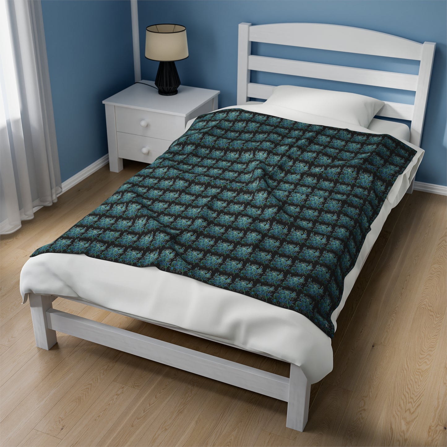 Velveteen Plush Blanket - No.146 - 'Bird of Paradise' on Black