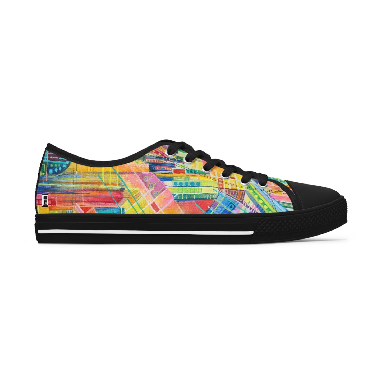 Women's Low Top Sneakers, Black Sole - No. 234 - Water Colour Abstract - By Irish Artist Fiona de Lacy