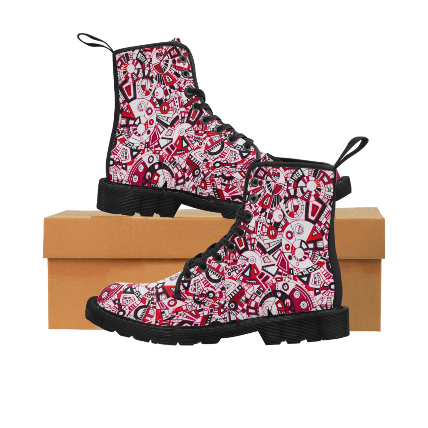 Women's Canvas Boots No. 276 - Red Geometric